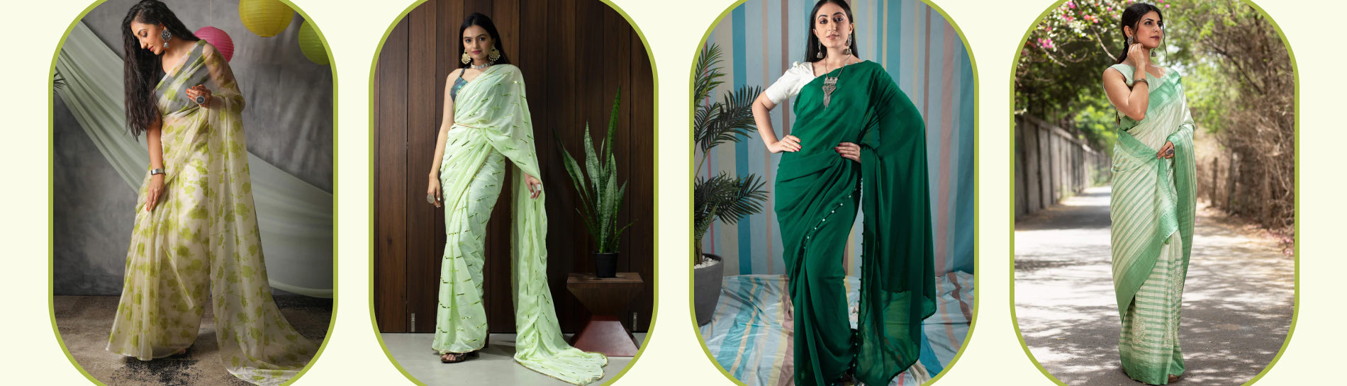 Grass Green Plain Georgette Saree With Potli Tassles – Fabcurate