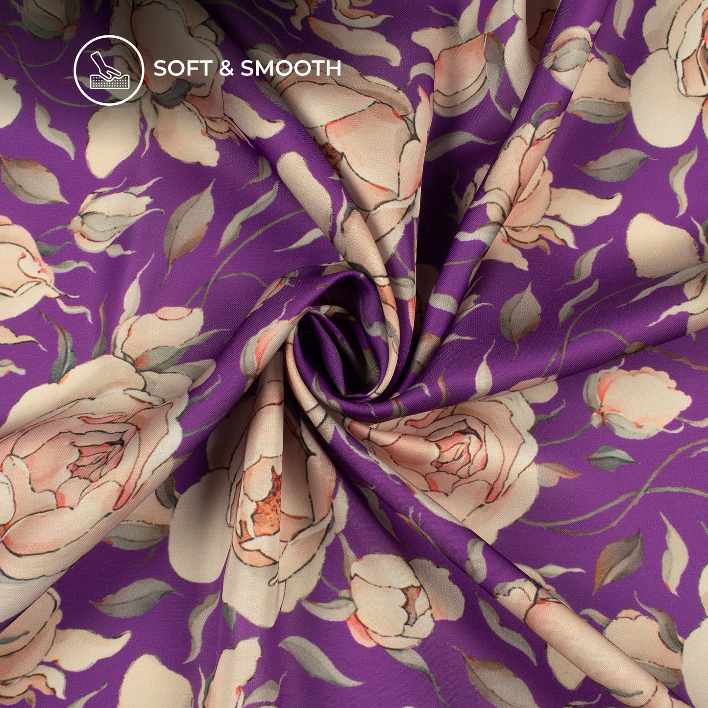 Purple Floral Digital Print Modal Satin Fabric