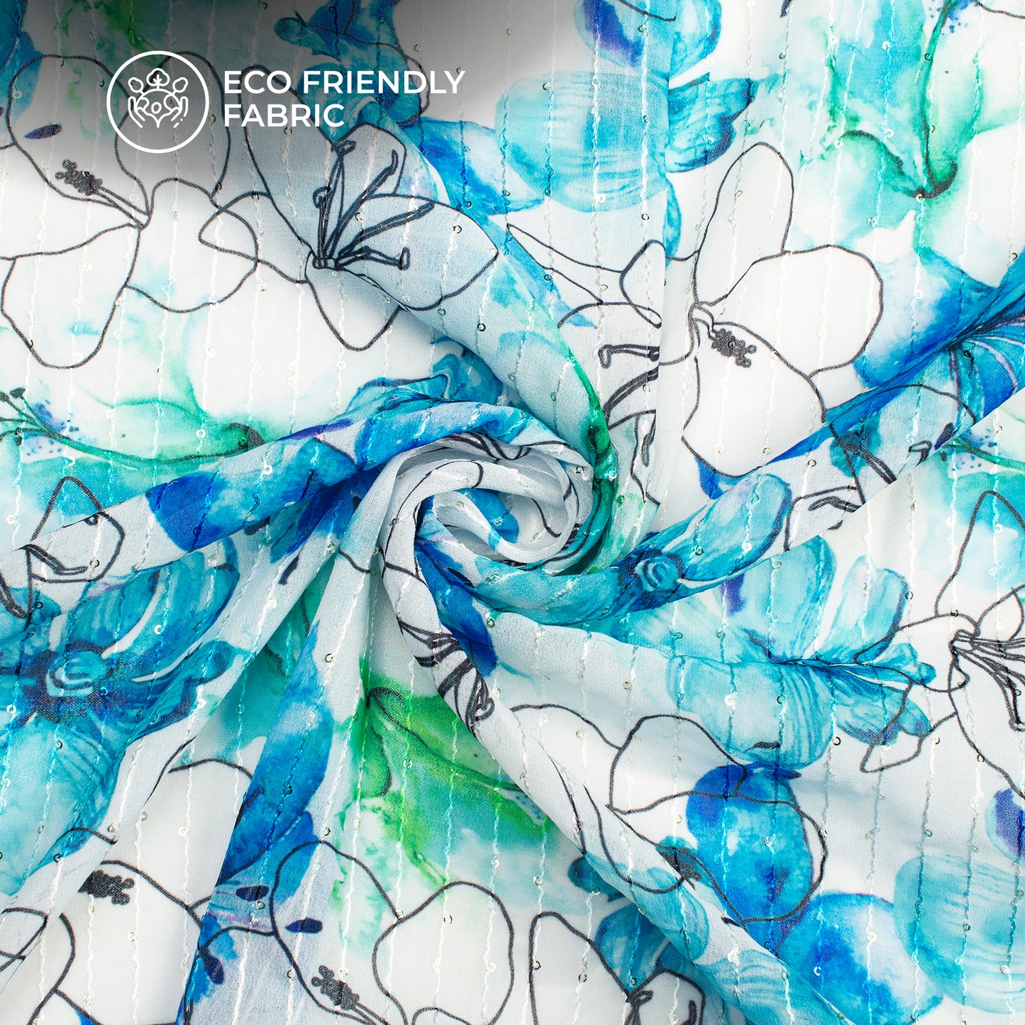 Charming Floral Digital Print Sequins Premium Georgette Fabric