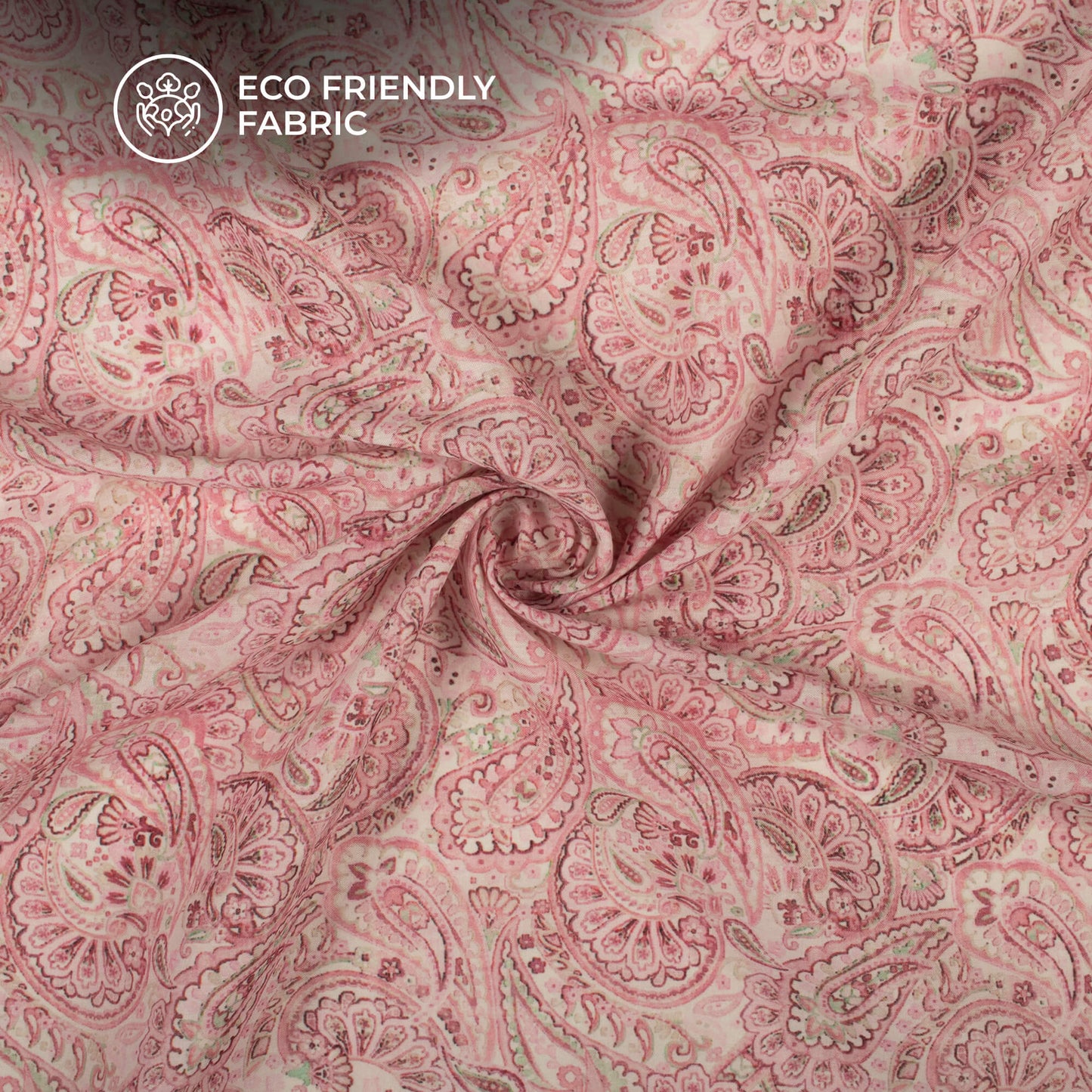 Flamingo Pink Paisley Digital Print Poly Cambric Fabric