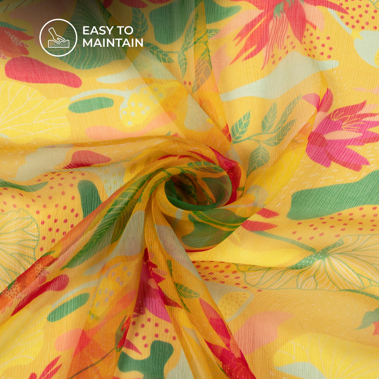 Whisper Soft Yellow Floral Digital Print Bemberg Chiffon Fabric