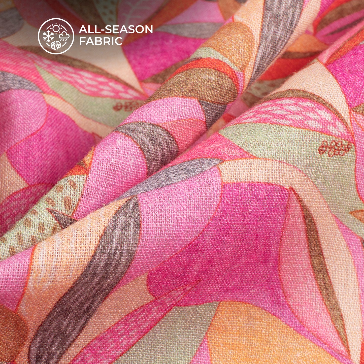 Pink Vintage Floral Digital Print Premium Swiss Linen Fabric