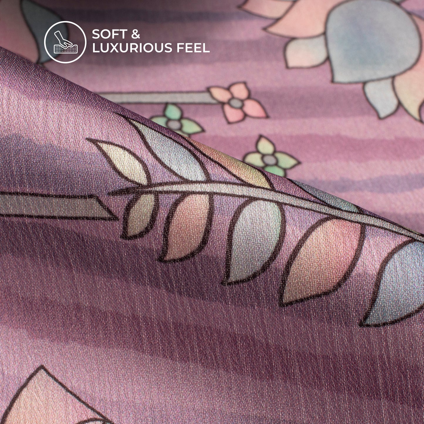 Lavender Purple Floral Digital Print Chiffon Satin Fabric