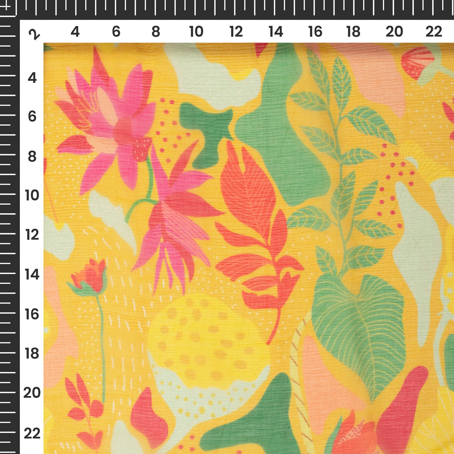 Whisper Soft Yellow Floral Digital Print Bemberg Chiffon Fabric