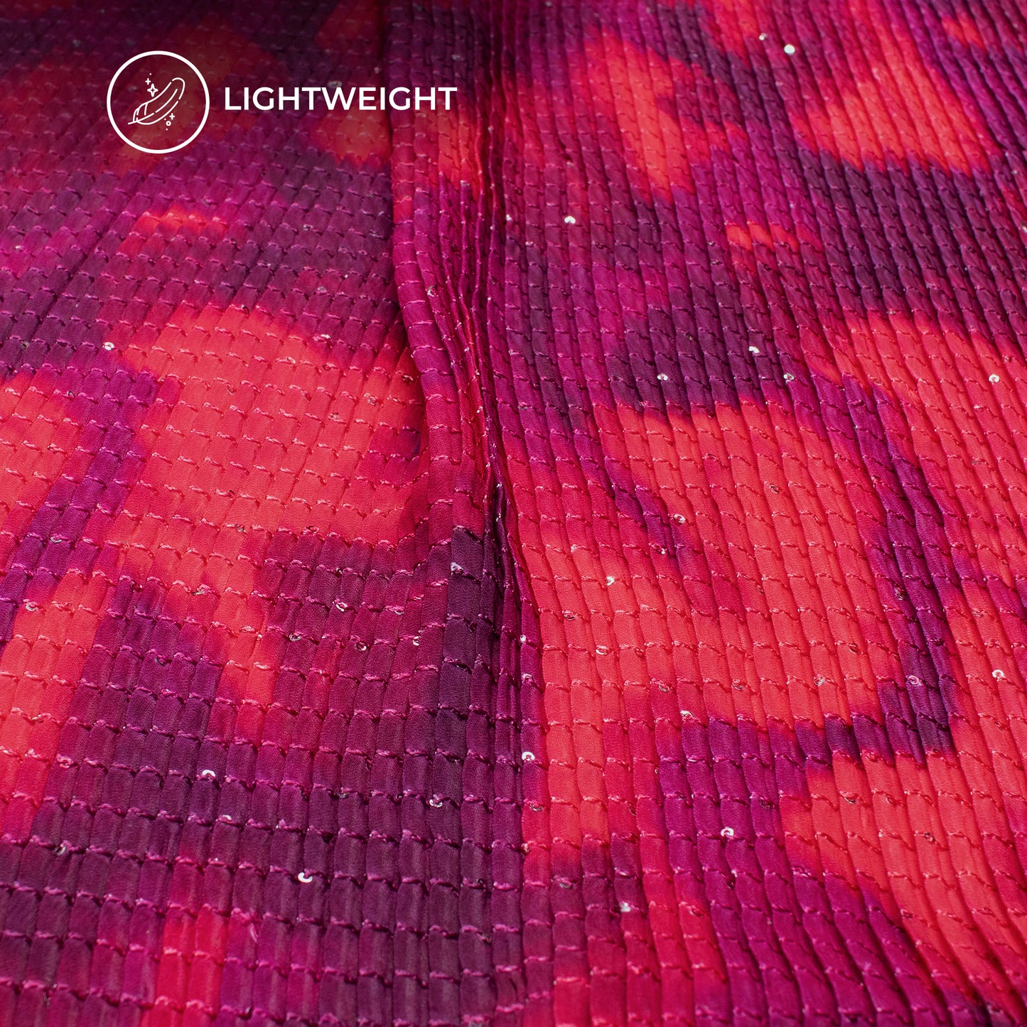 Stunning Tye And Dye Pleated Sequins Georgette Fabric