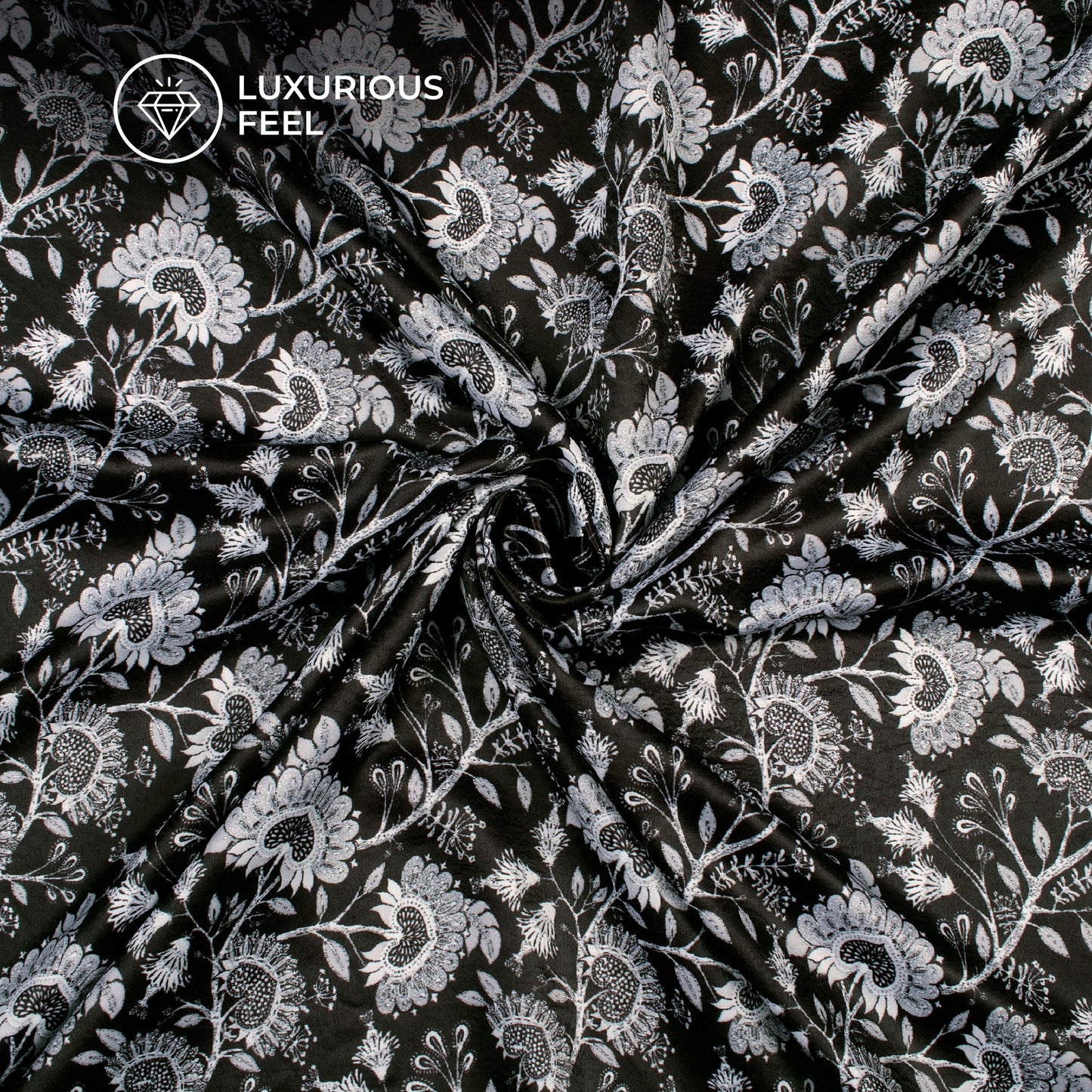 Stylish Floral Digital Print Lush Satin Fabric