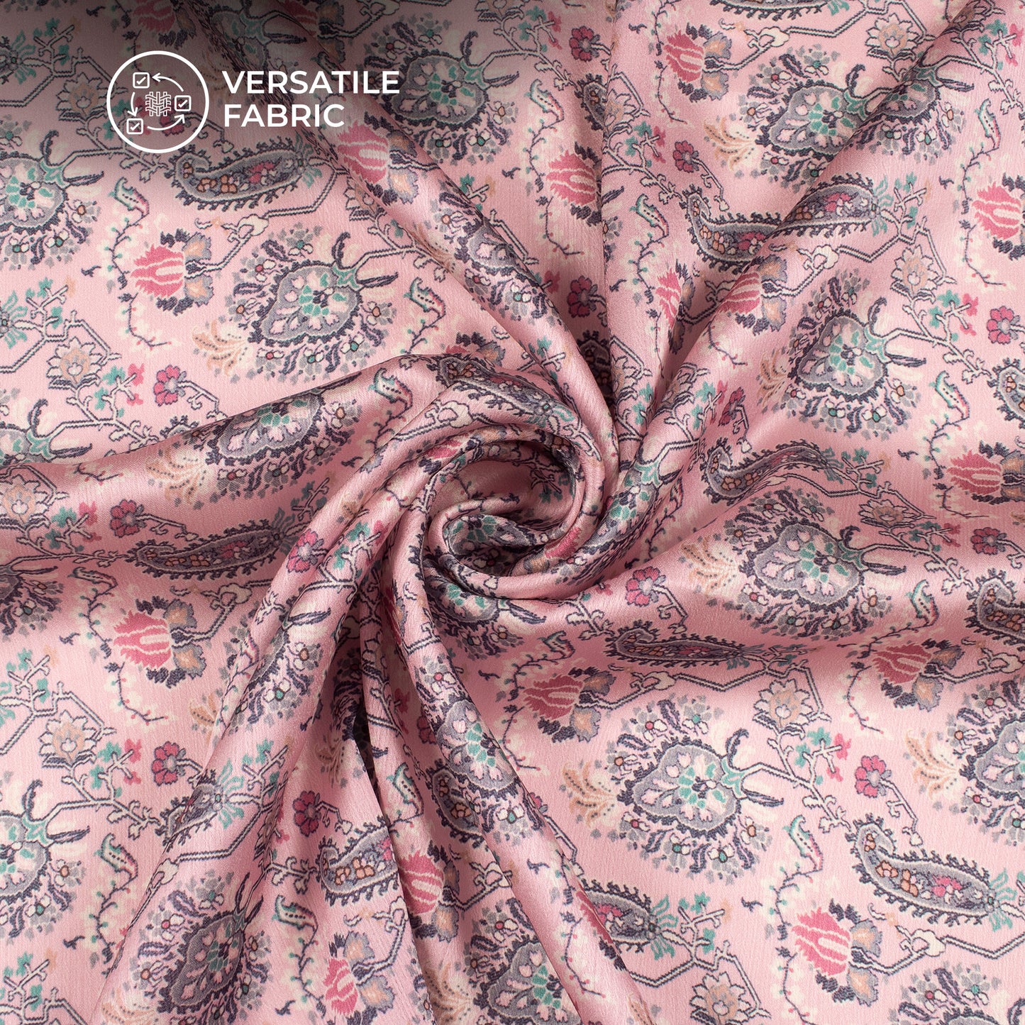 Pink Paisley Digital Print Chiffon Satin Fabric