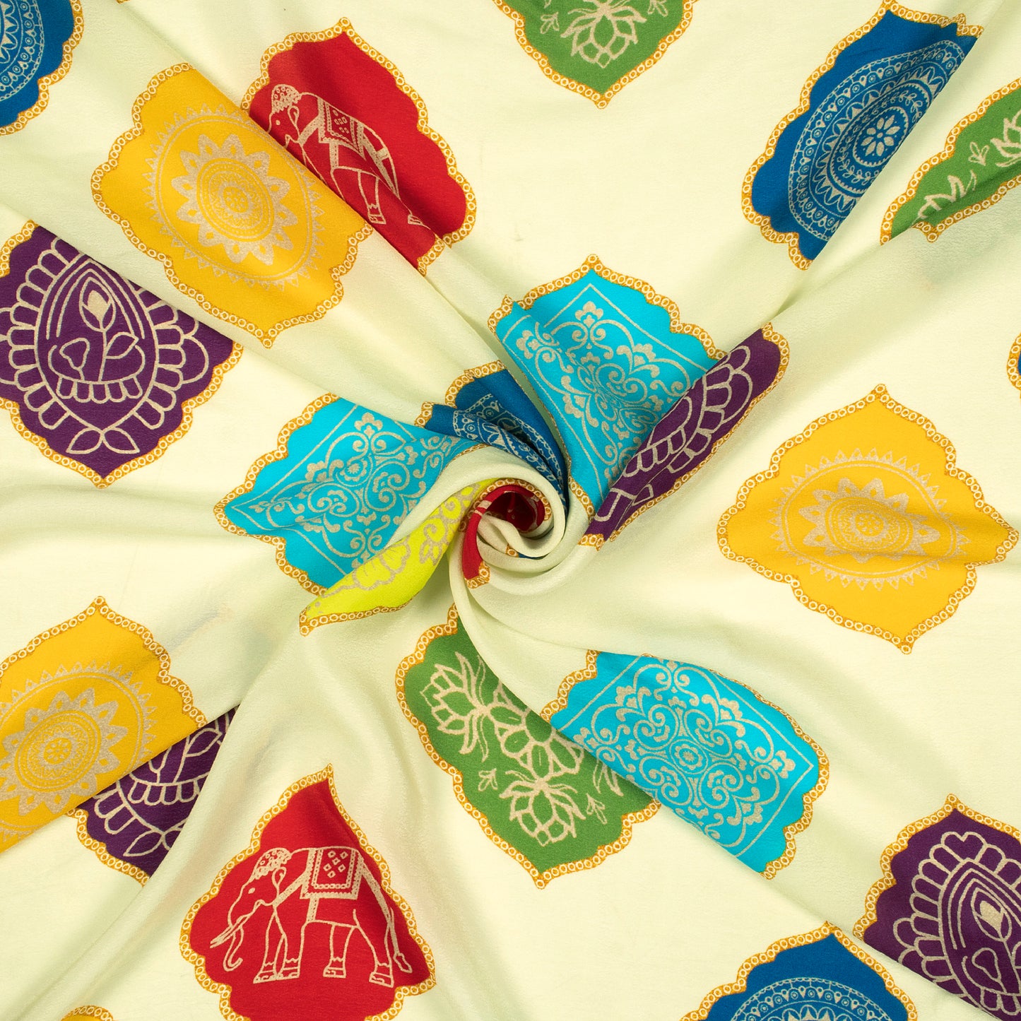 Trendy Ethnic Digital Print Viscose Natural Crepe Fabric