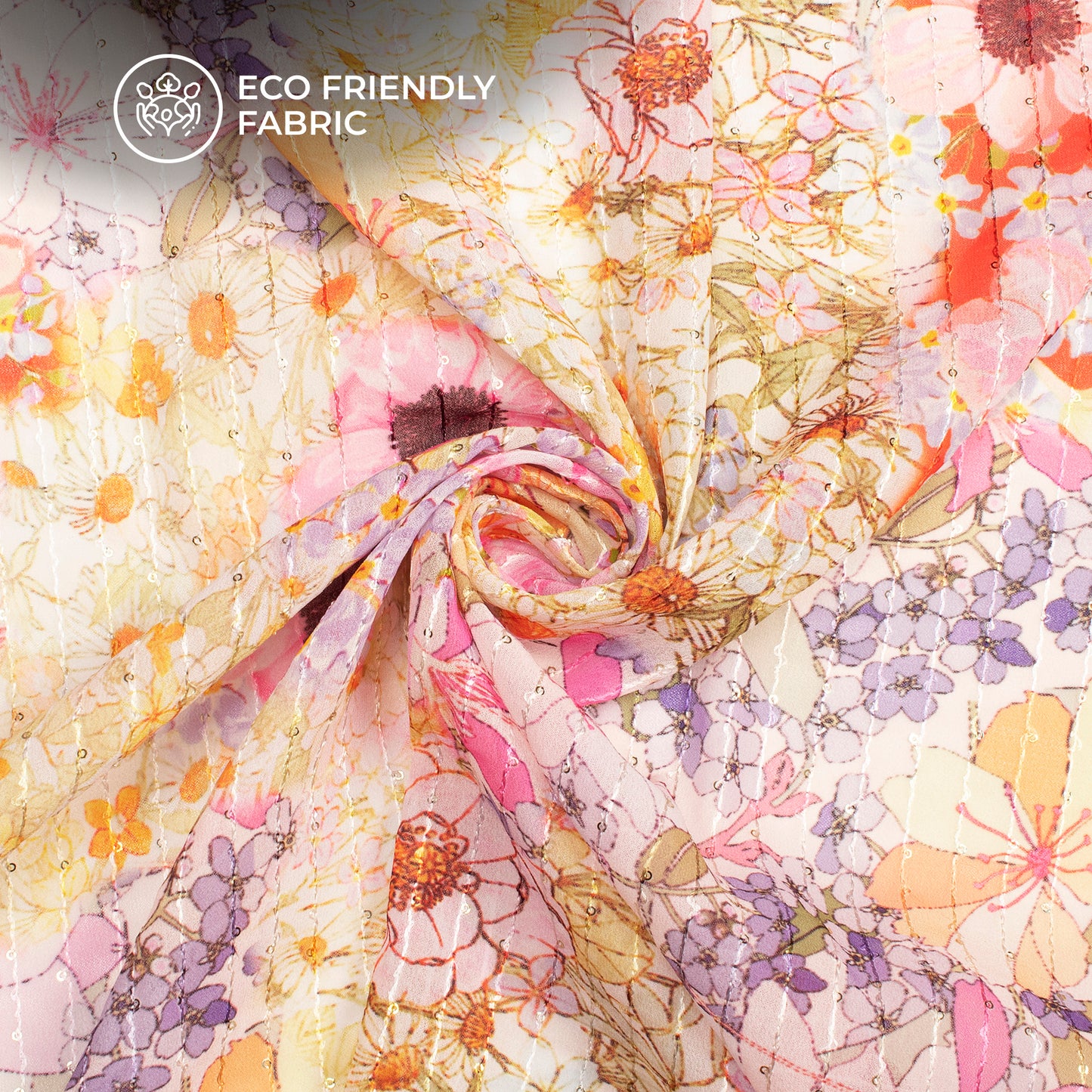 Botanical Floral Digital Print Sequins Premium Georgette Fabric