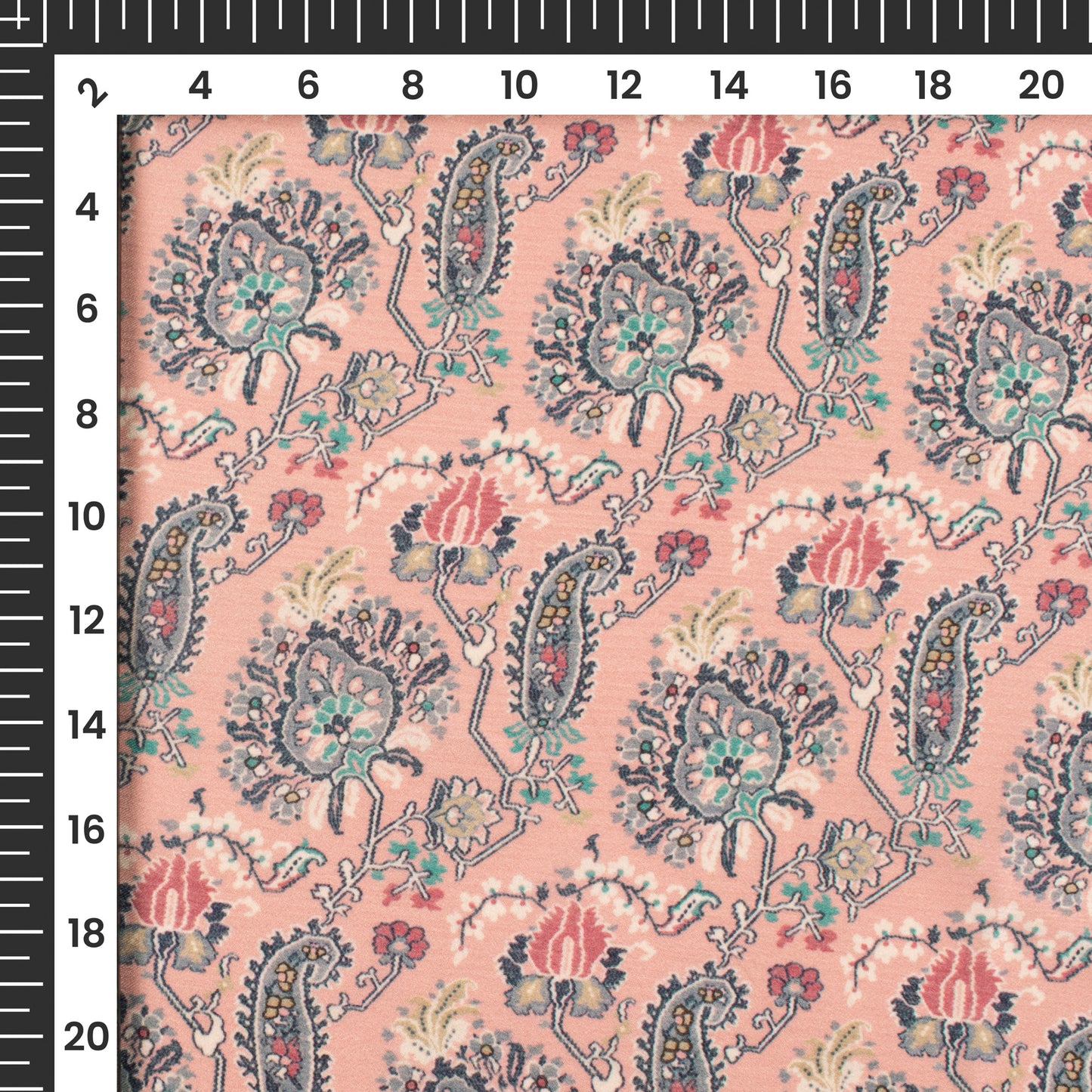 Light Salmon Pink Paisley Digital Print Chiffon Satin Fabric