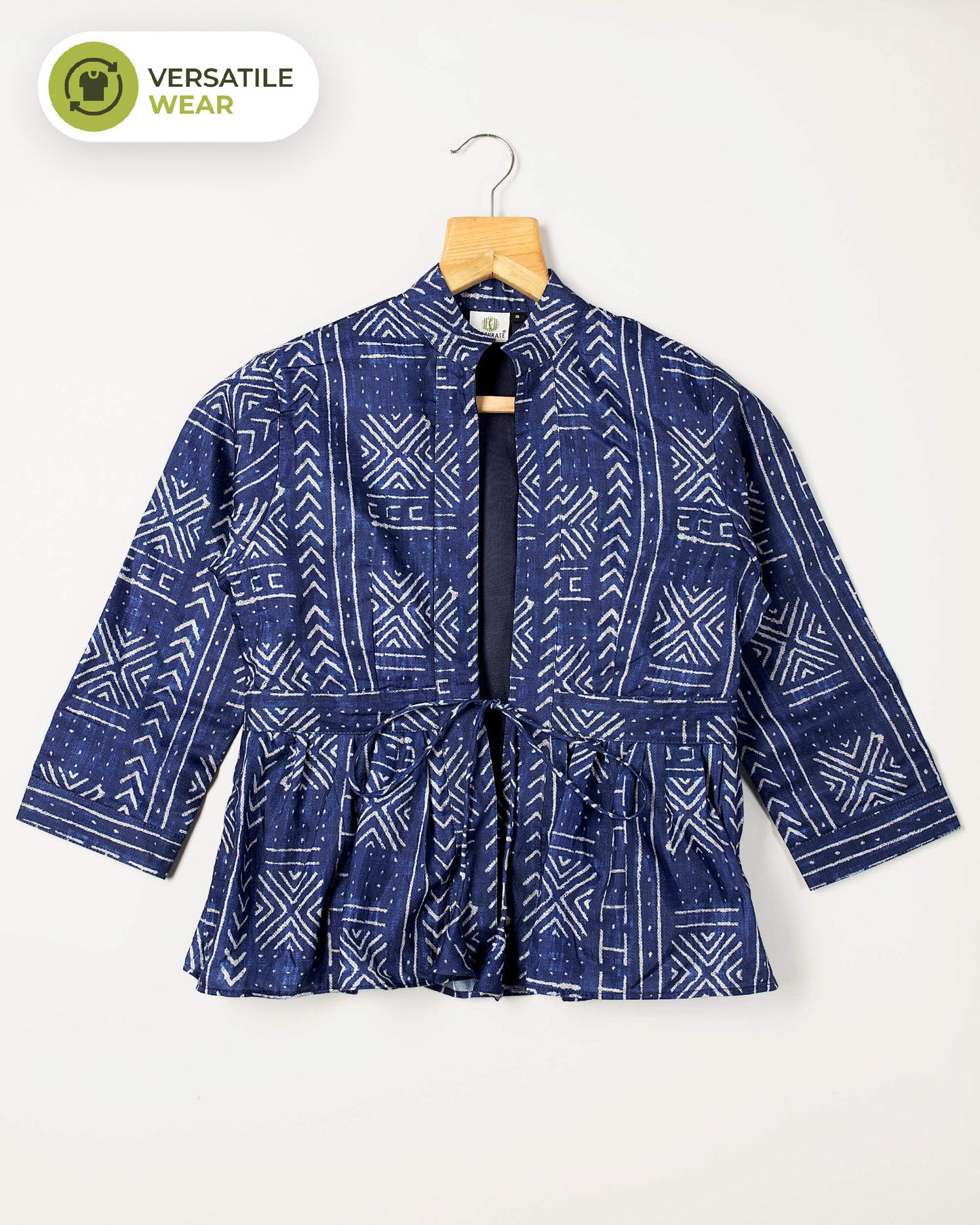 Navy Blue Geomatric Frill Jacket For Women