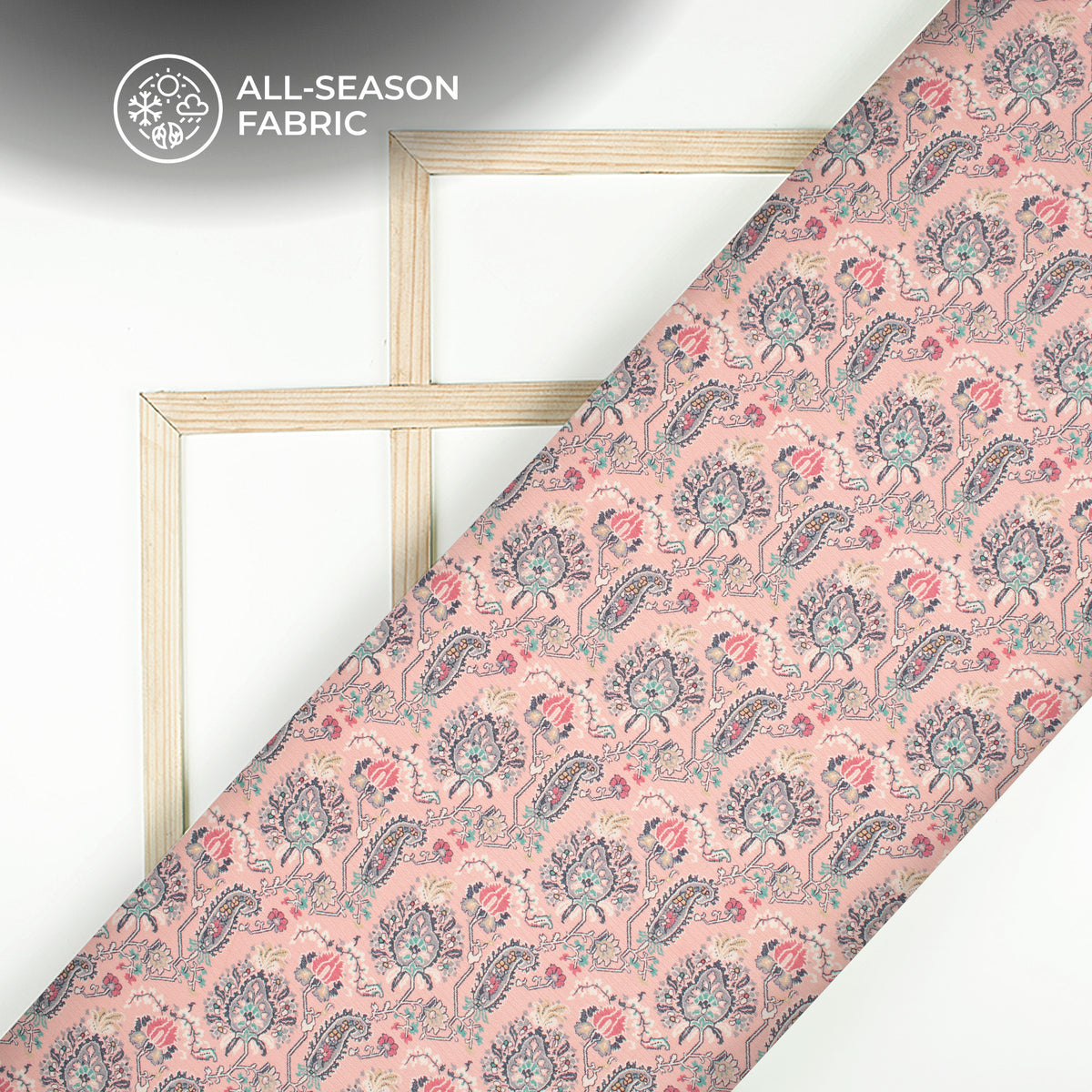 Light Salmon Pink Paisley Digital Print Chiffon Satin Fabric