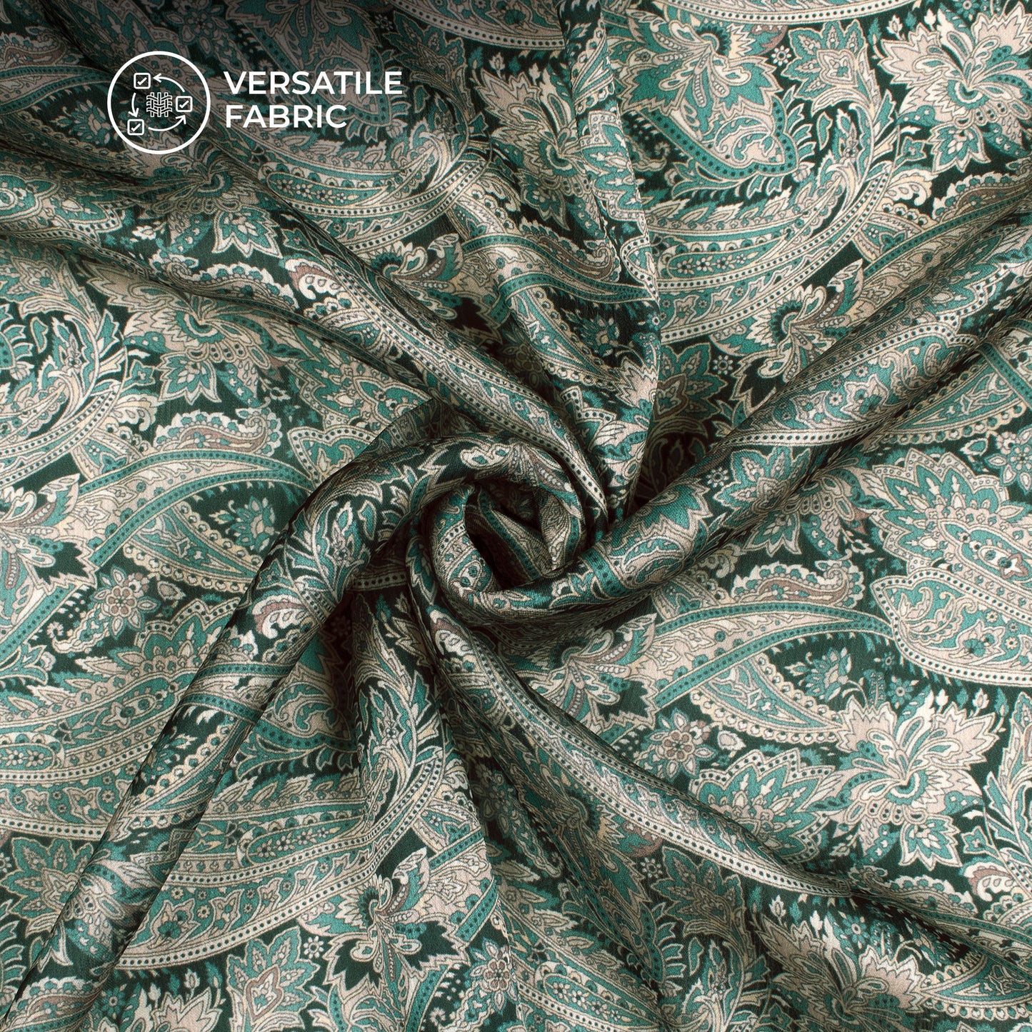 Castleton Green Paisley Digital Print Chiffon Satin Fabric