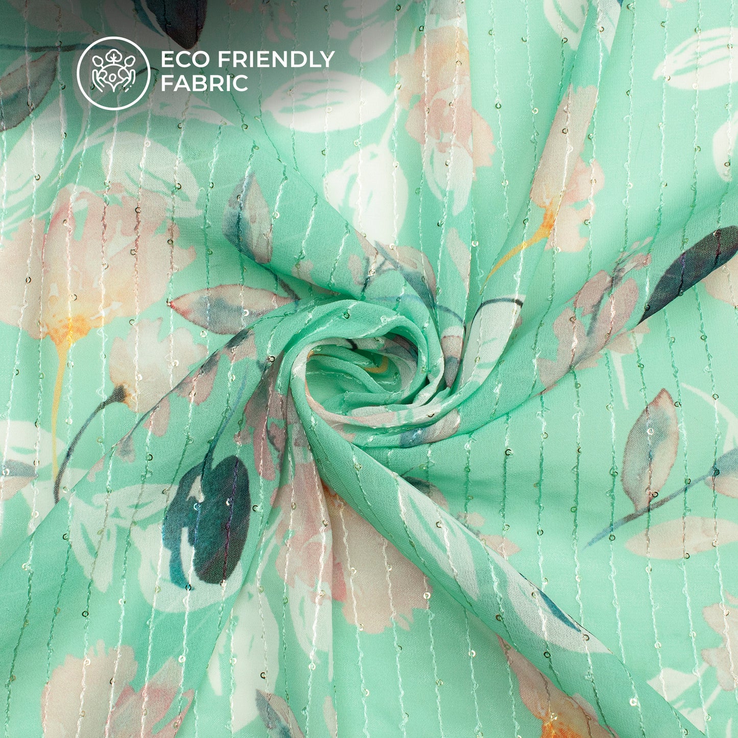 Floral Elegance Digital Print Sequins Premium Georgette Fabric