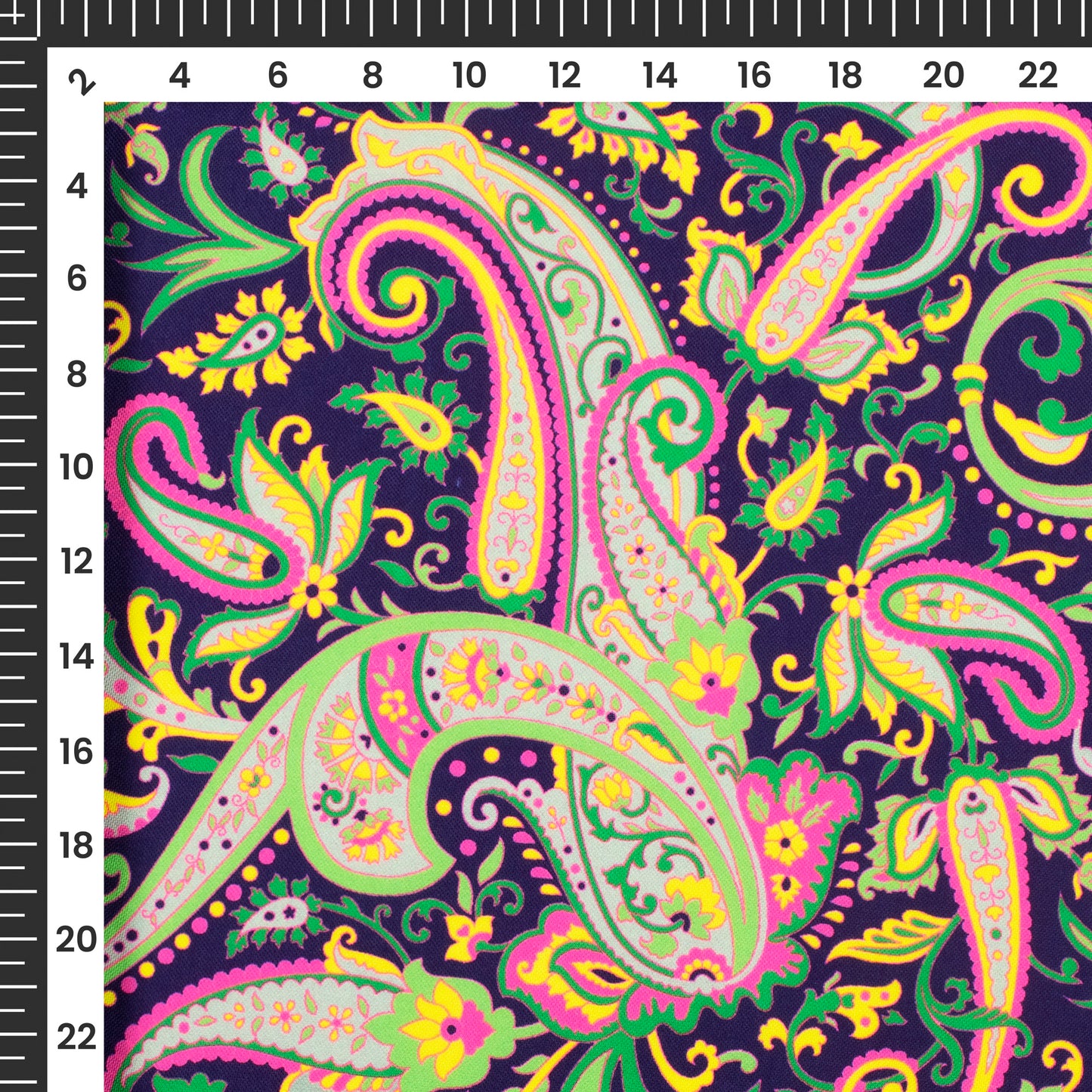 Neon Twilight Paisley Digital Print Rayon Fabric