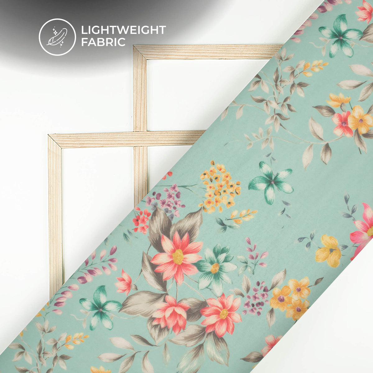 Pale Blue And Golden Yellow Floral Pure Organza Fabric