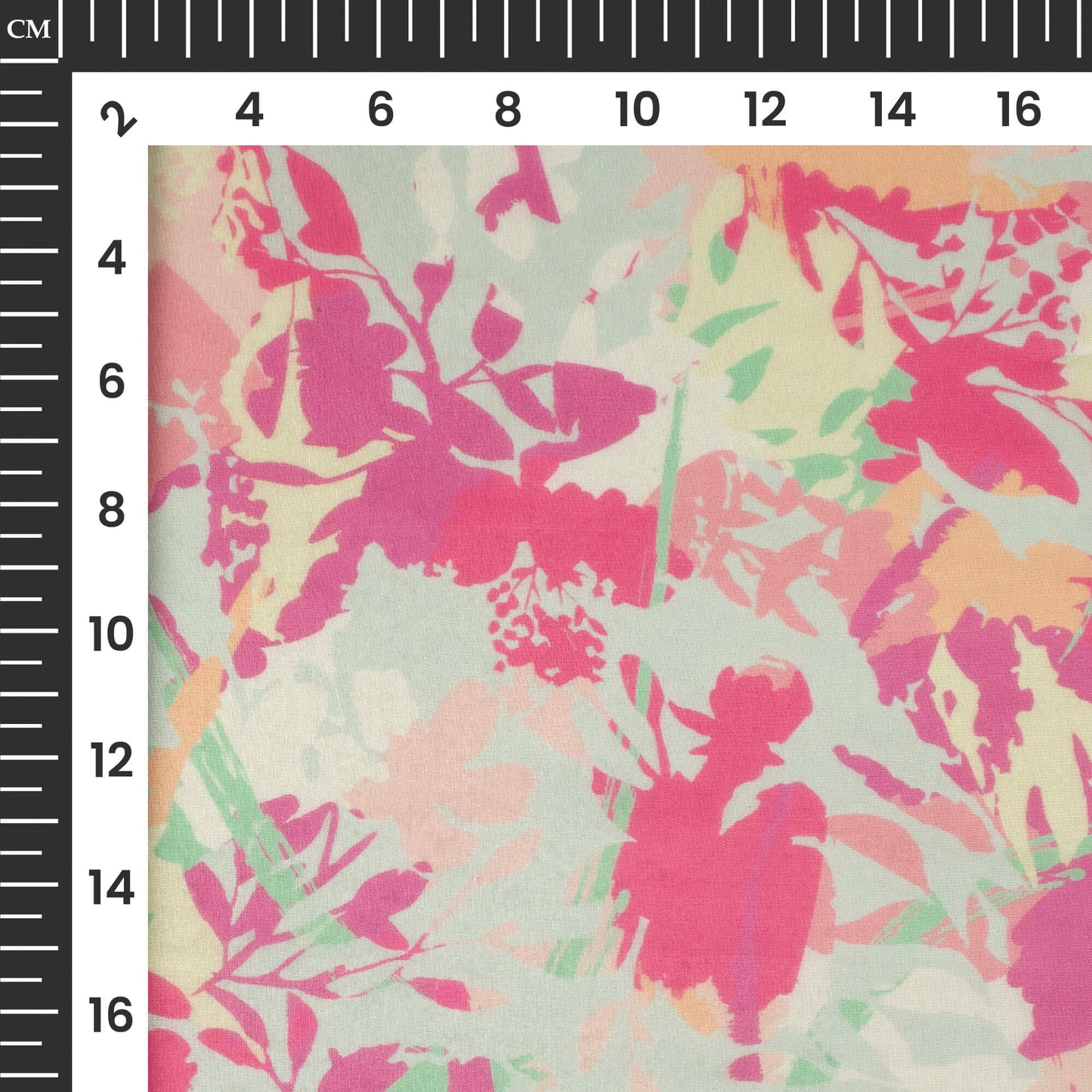 Pink And Green Floral Pure Organza Fabric