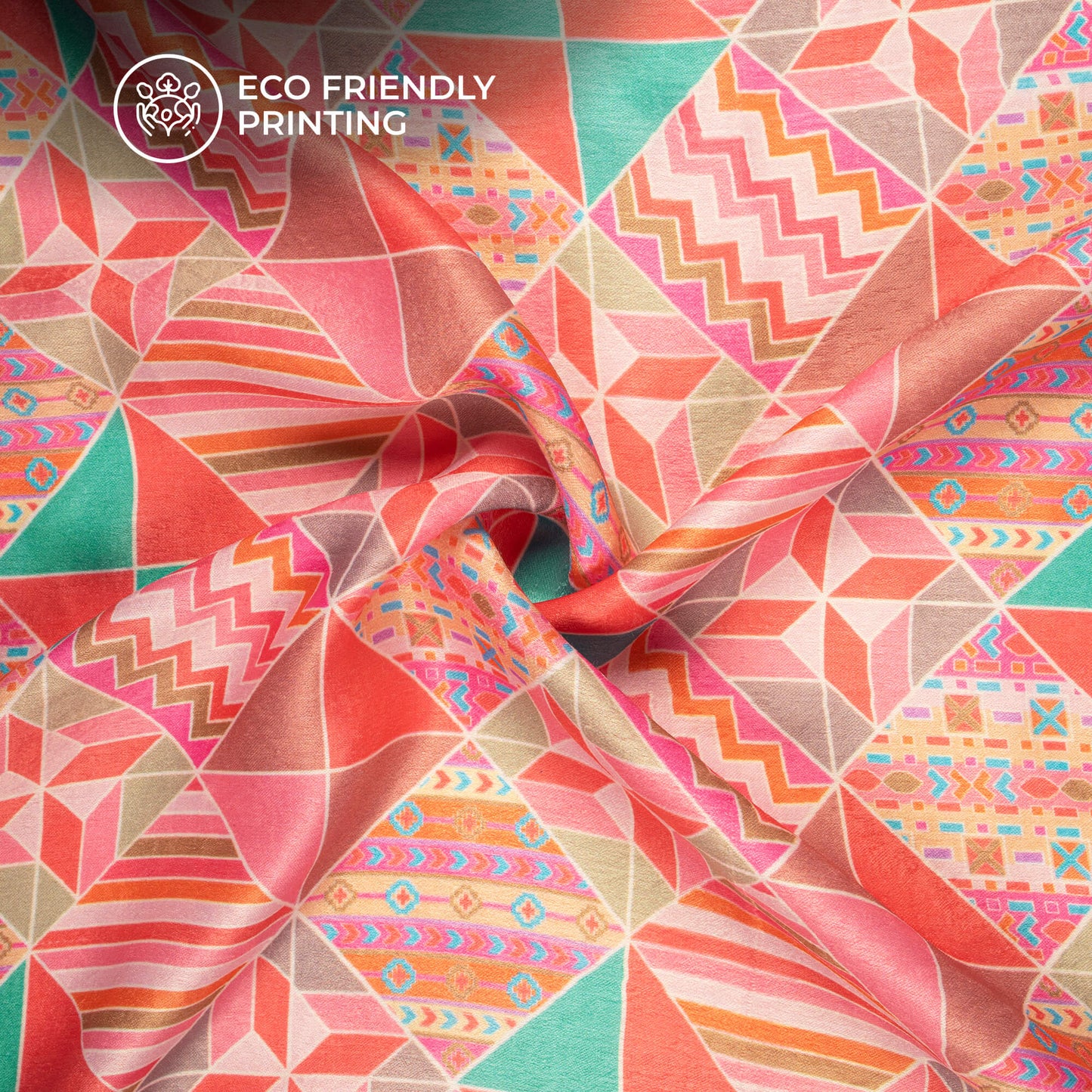 Classy Geometric Digital Print Lush Satin Fabric