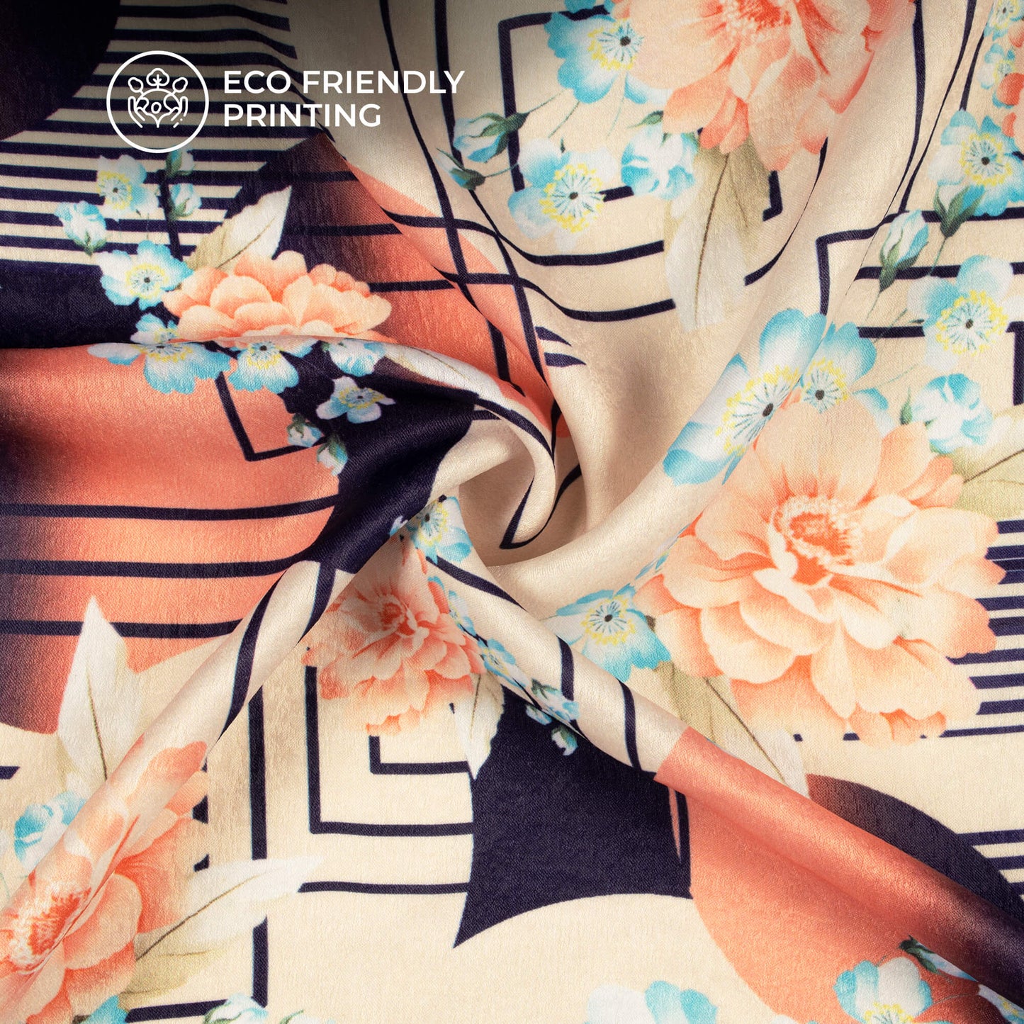 Geometric Floral Digital Print Lush Satin Fabric