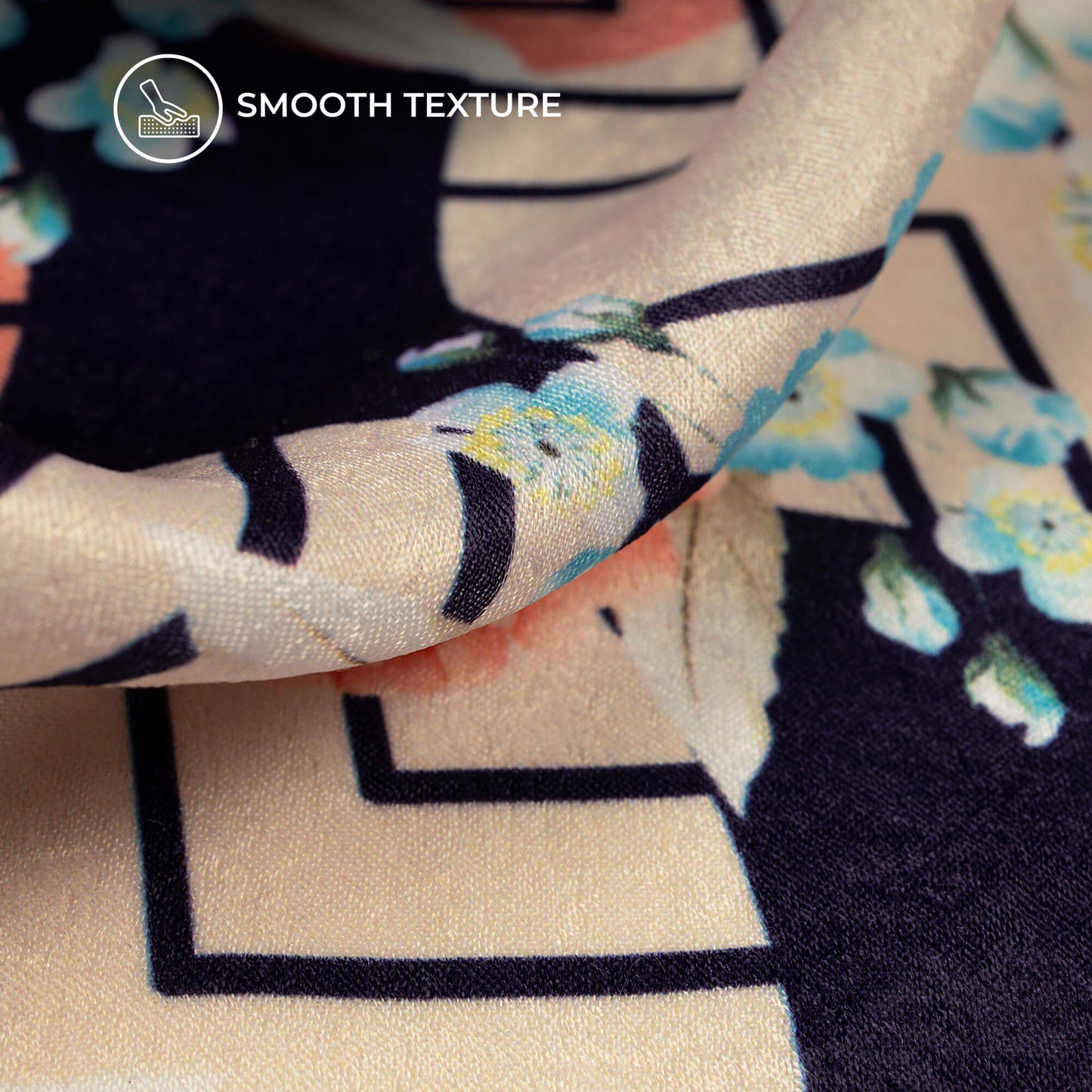 Geometric Floral Digital Print Lush Satin Fabric