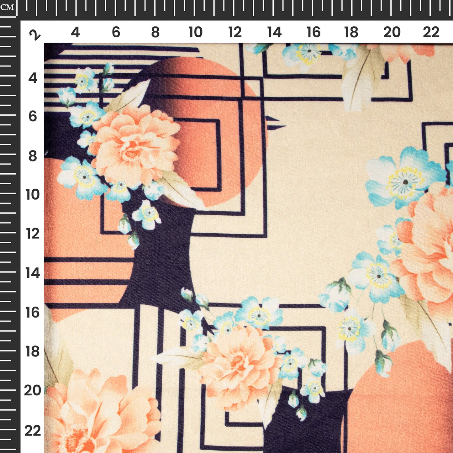Geometric Floral Digital Print Lush Satin Fabric