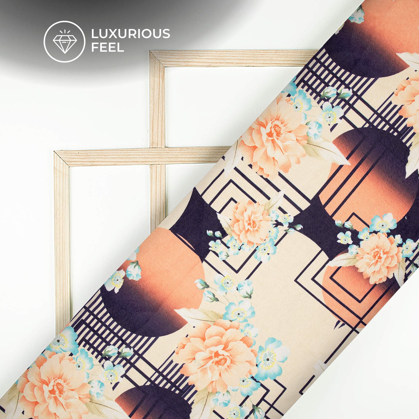 Geometric Floral Digital Print Lush Satin Fabric