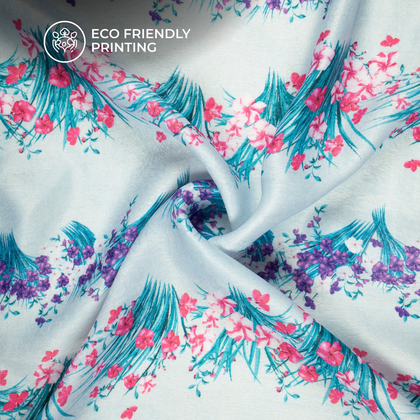 Beautiful Floral Digital Print Lush Satin Fabric