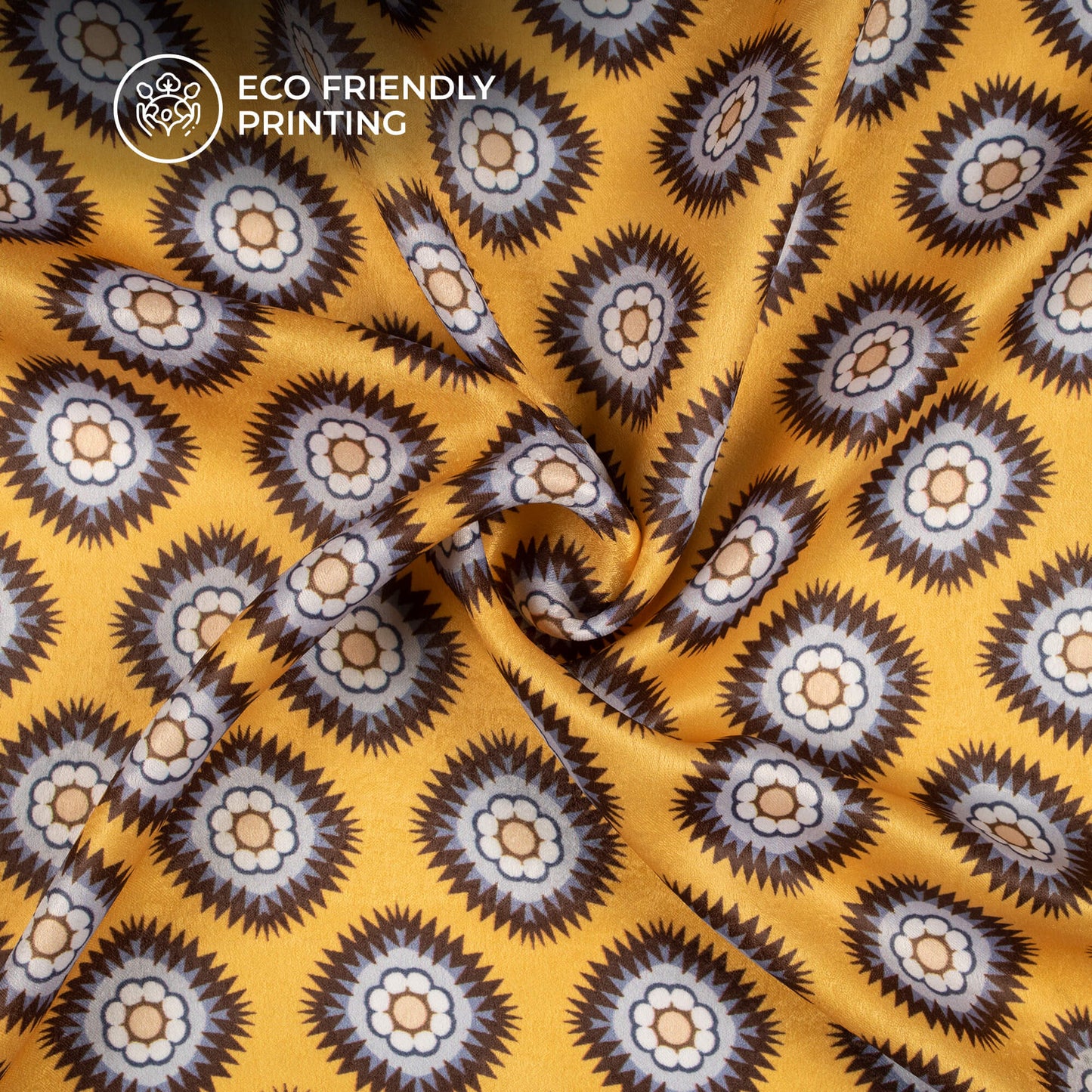 Geometric Floral Digital Print Lush Satin Fabric