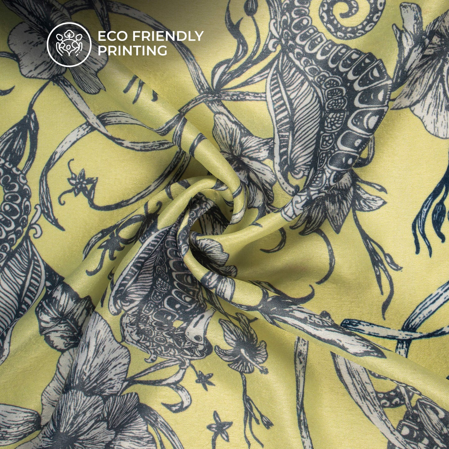 Ocean Floral Digital Print Lush Satin Fabric