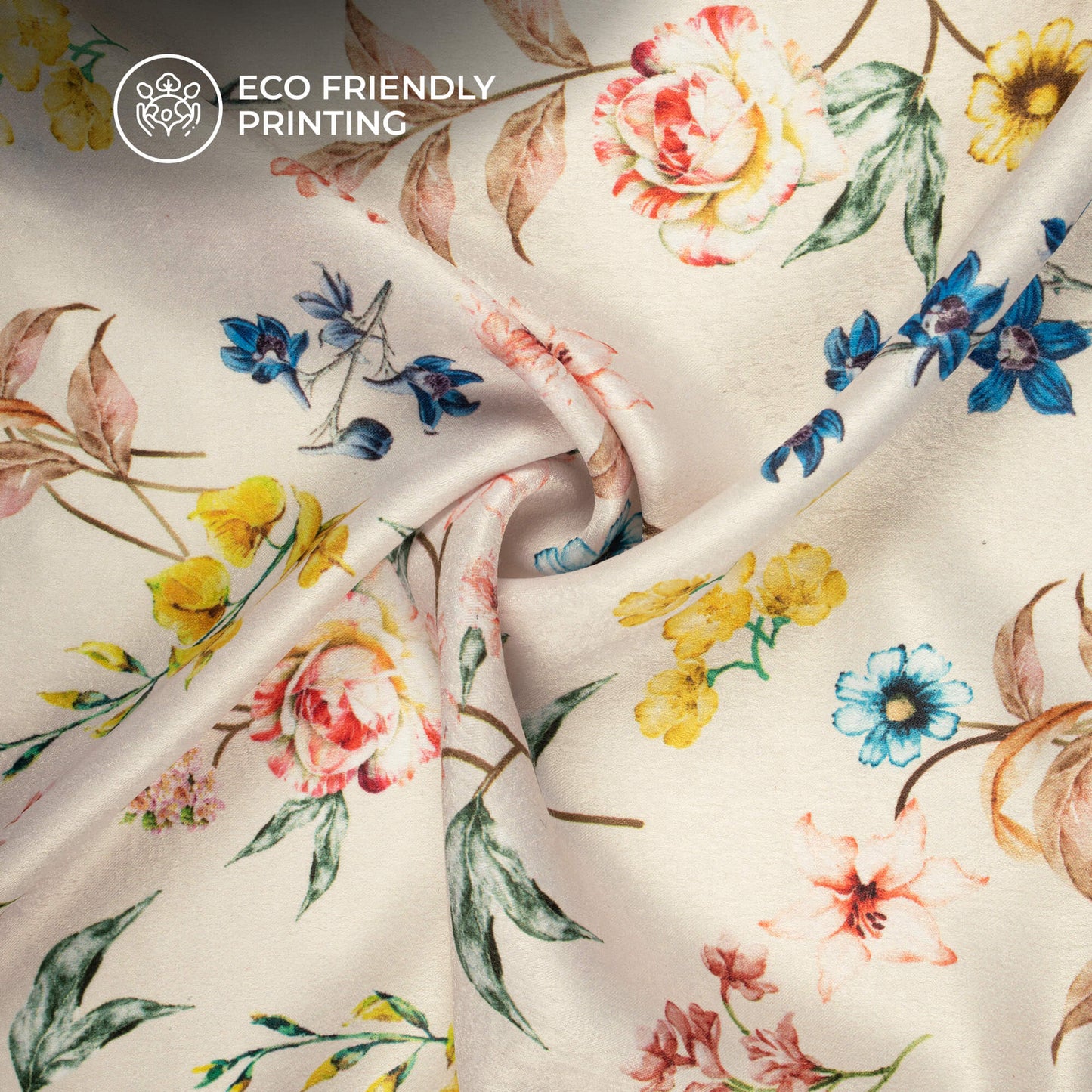 Sniffy Floral Digital Print Lush Satin Fabric