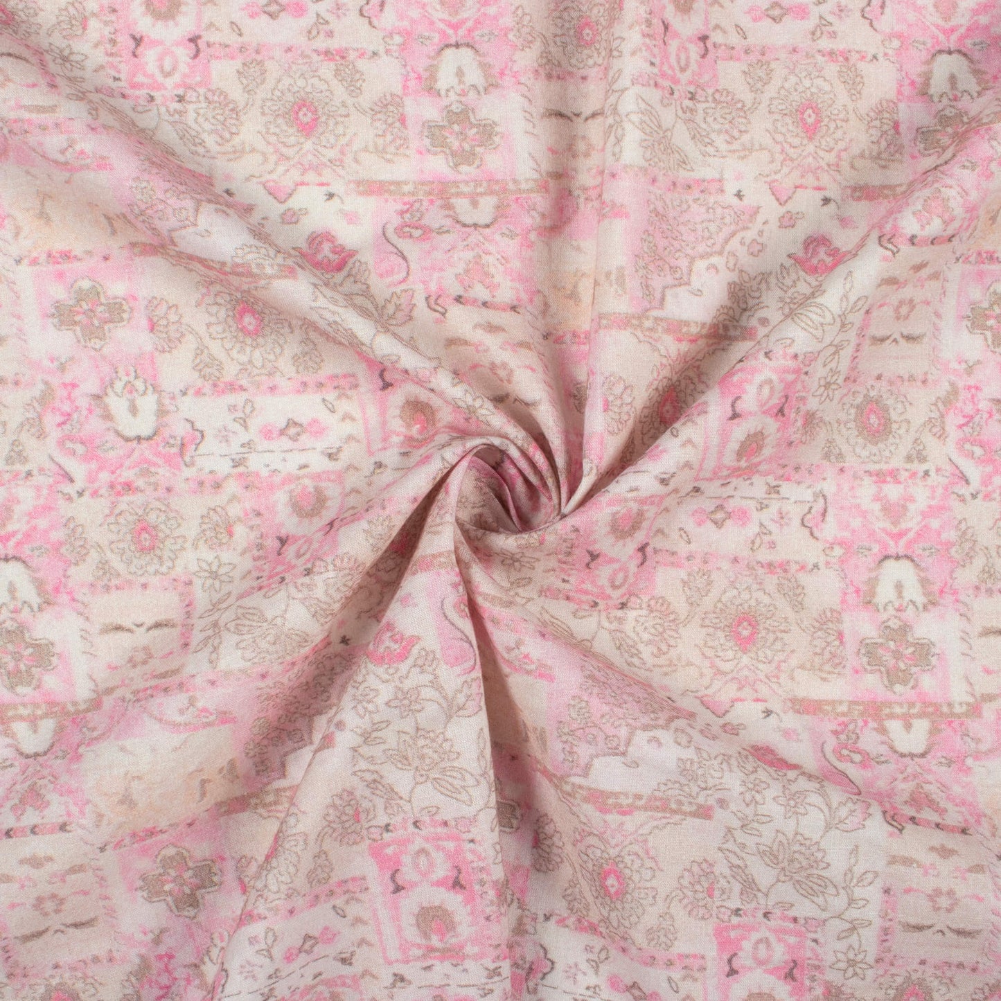 Blush Pink And Beige Floral Digital Print Cotton Cambric Fabric