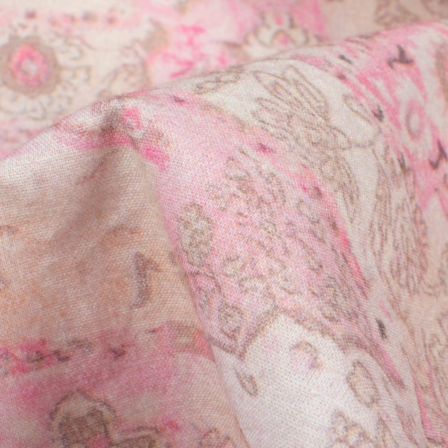 Blush Pink And Beige Floral Digital Print Cotton Cambric Fabric