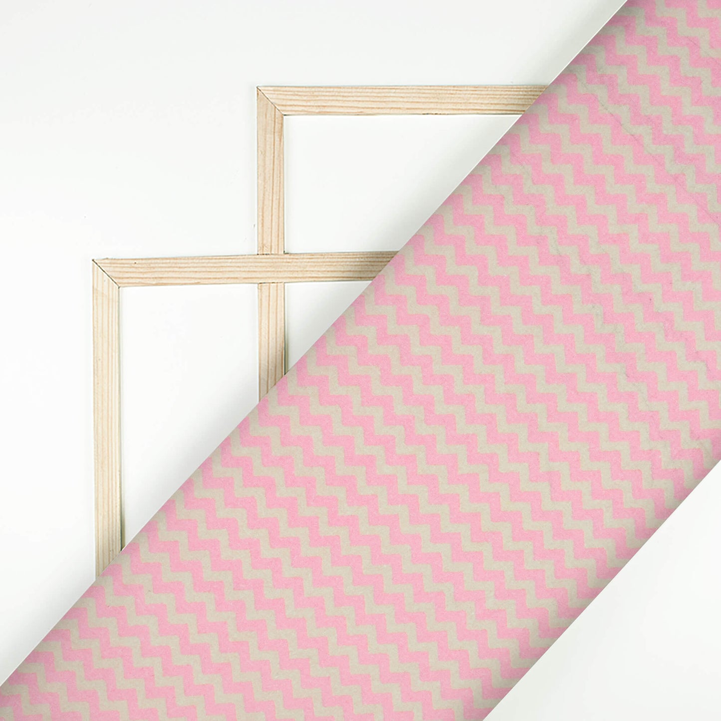 Blush Pink And Beige Chevron Digital Print Cotton Cambric Fabric