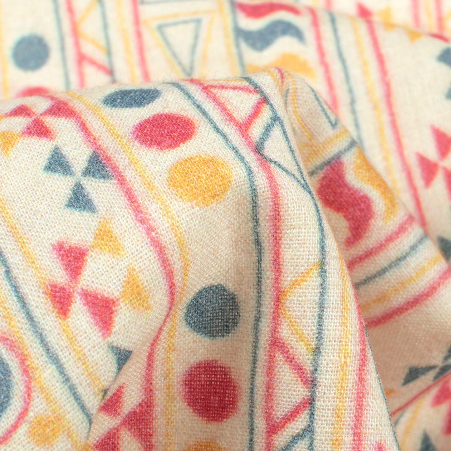 Oyster Beige And Red Stripes Digital Print Cotton Cambric Fabric