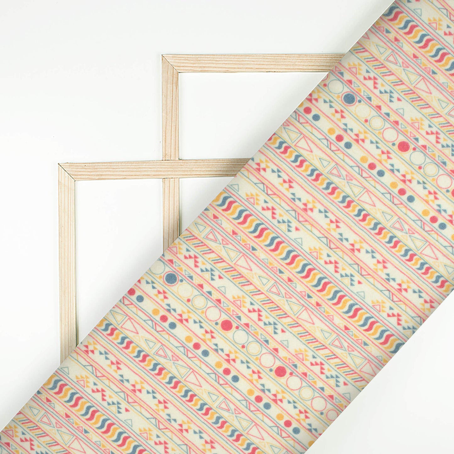 Oyster Beige And Red Stripes Digital Print Cotton Cambric Fabric