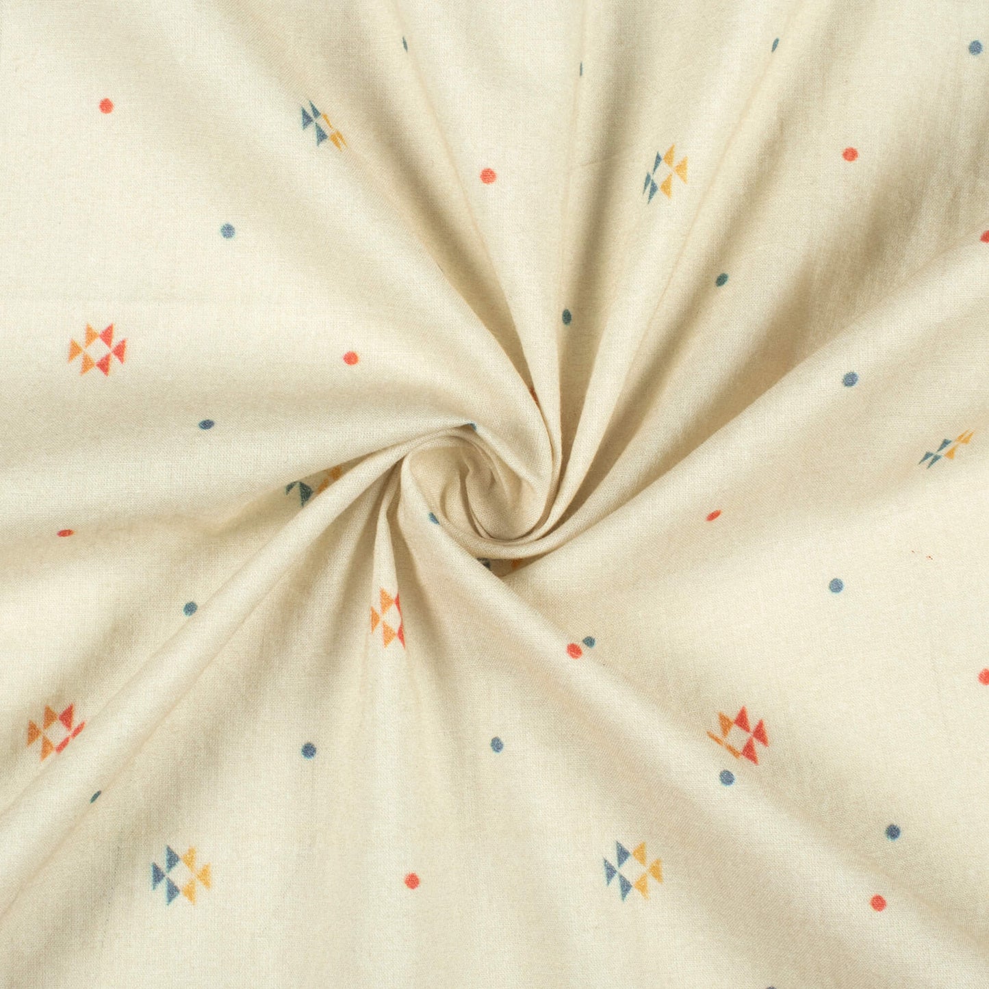 Ivory Cream And Red Geometric Digital Print Cotton Cambric Fabric