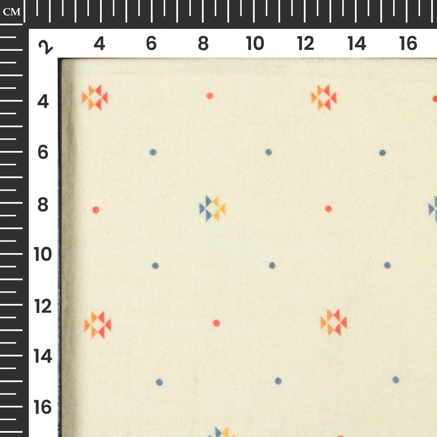 Ivory Cream And Red Geometric Digital Print Cotton Cambric Fabric