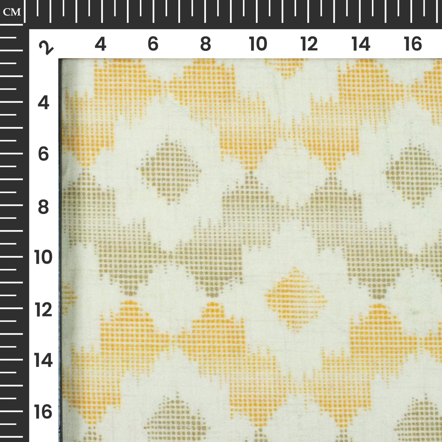 Ivory Cream And Green Abstract Digital Print Cotton Cambric Fabric