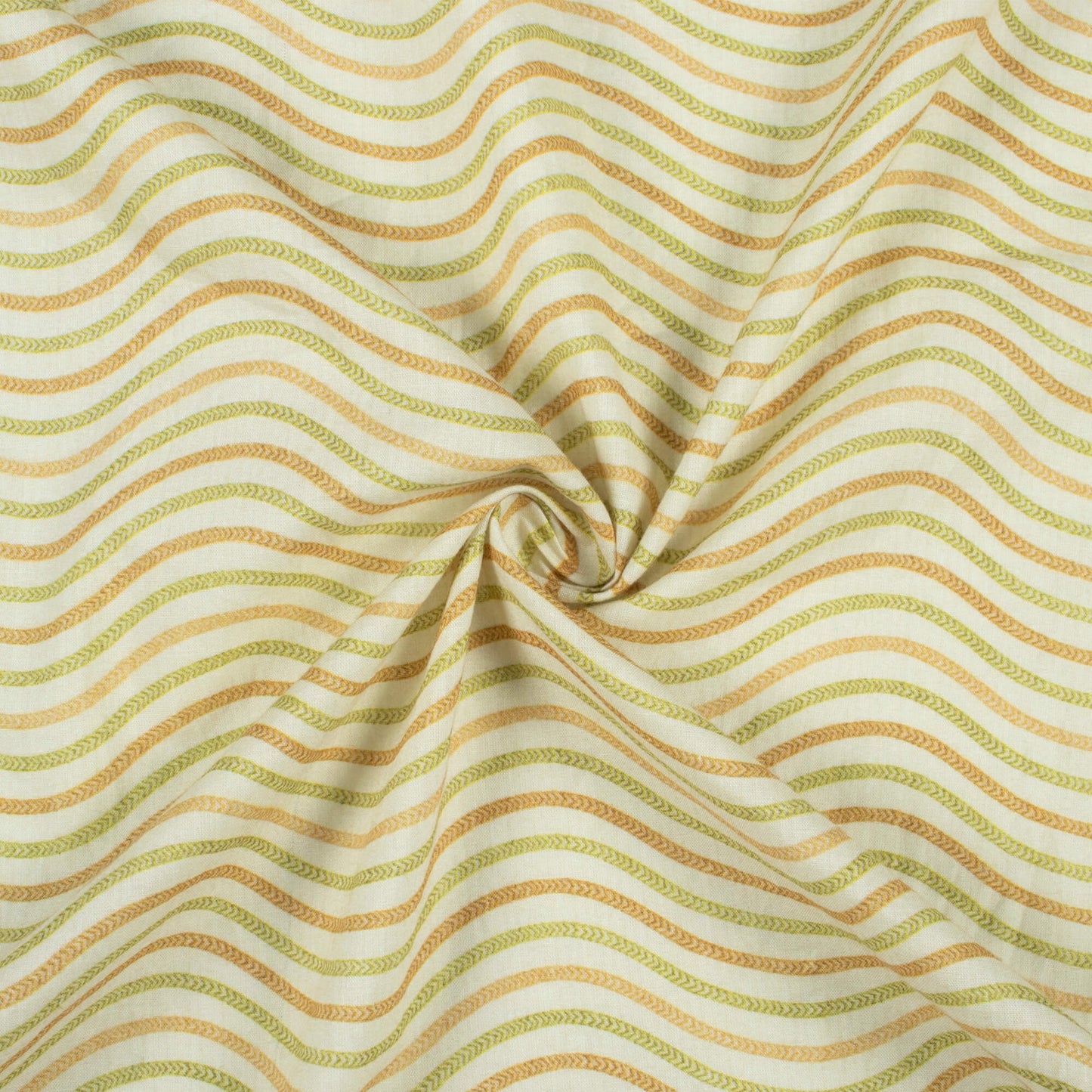 Moss Green And Cream Leheriya Digital Print Cotton Cambric Fabric