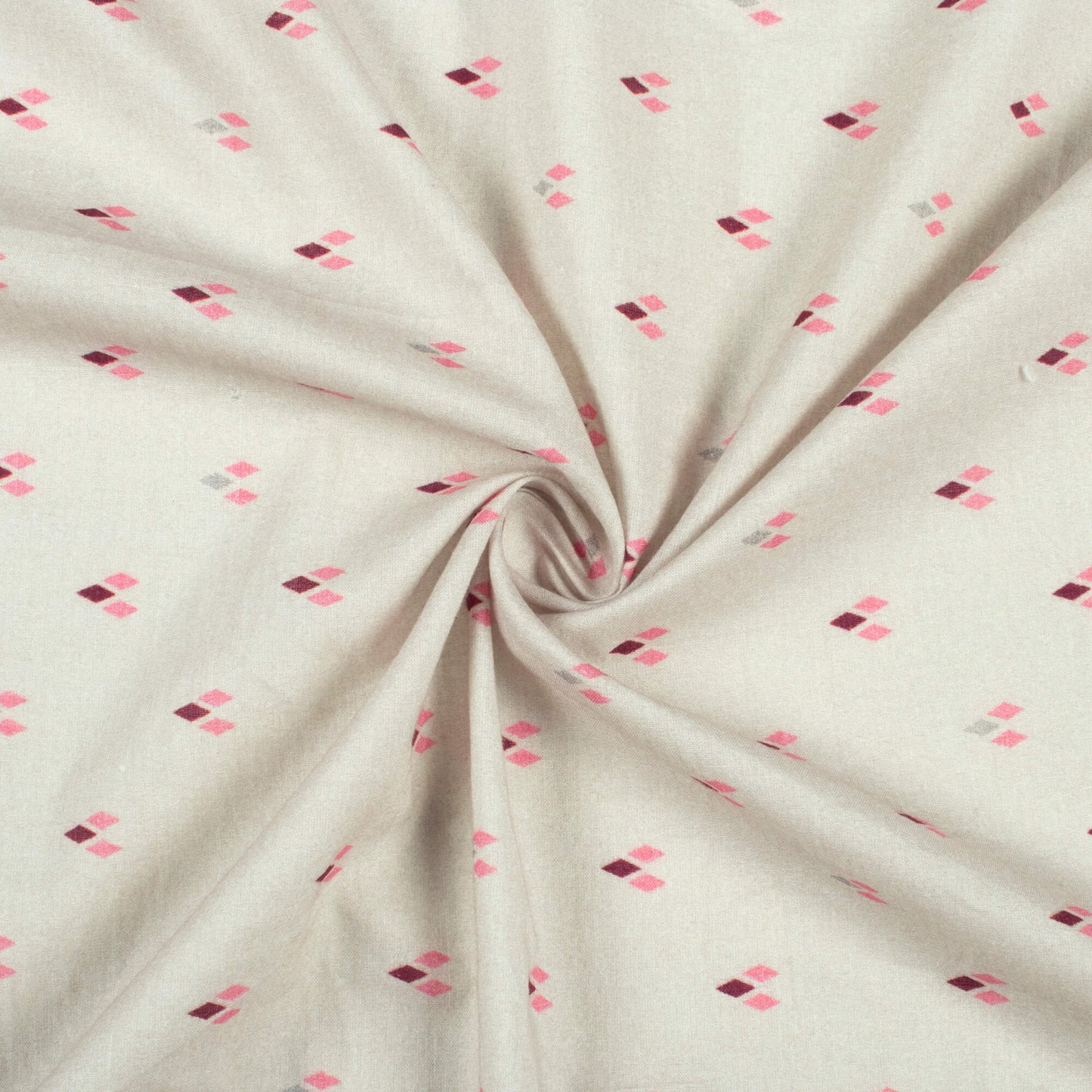 Ecru Beige And Pink Geometric Digital Print Cotton Cambric Fabric