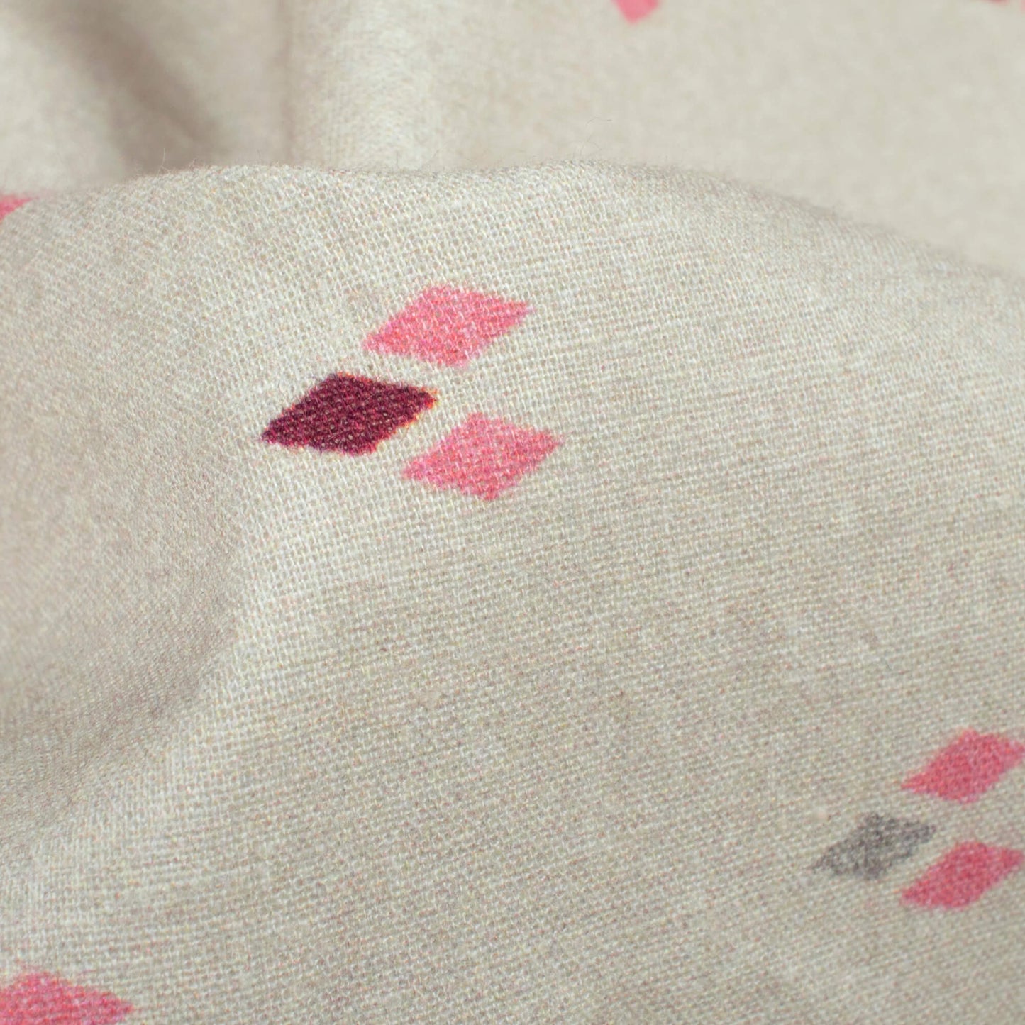 Ecru Beige And Pink Geometric Digital Print Cotton Cambric Fabric