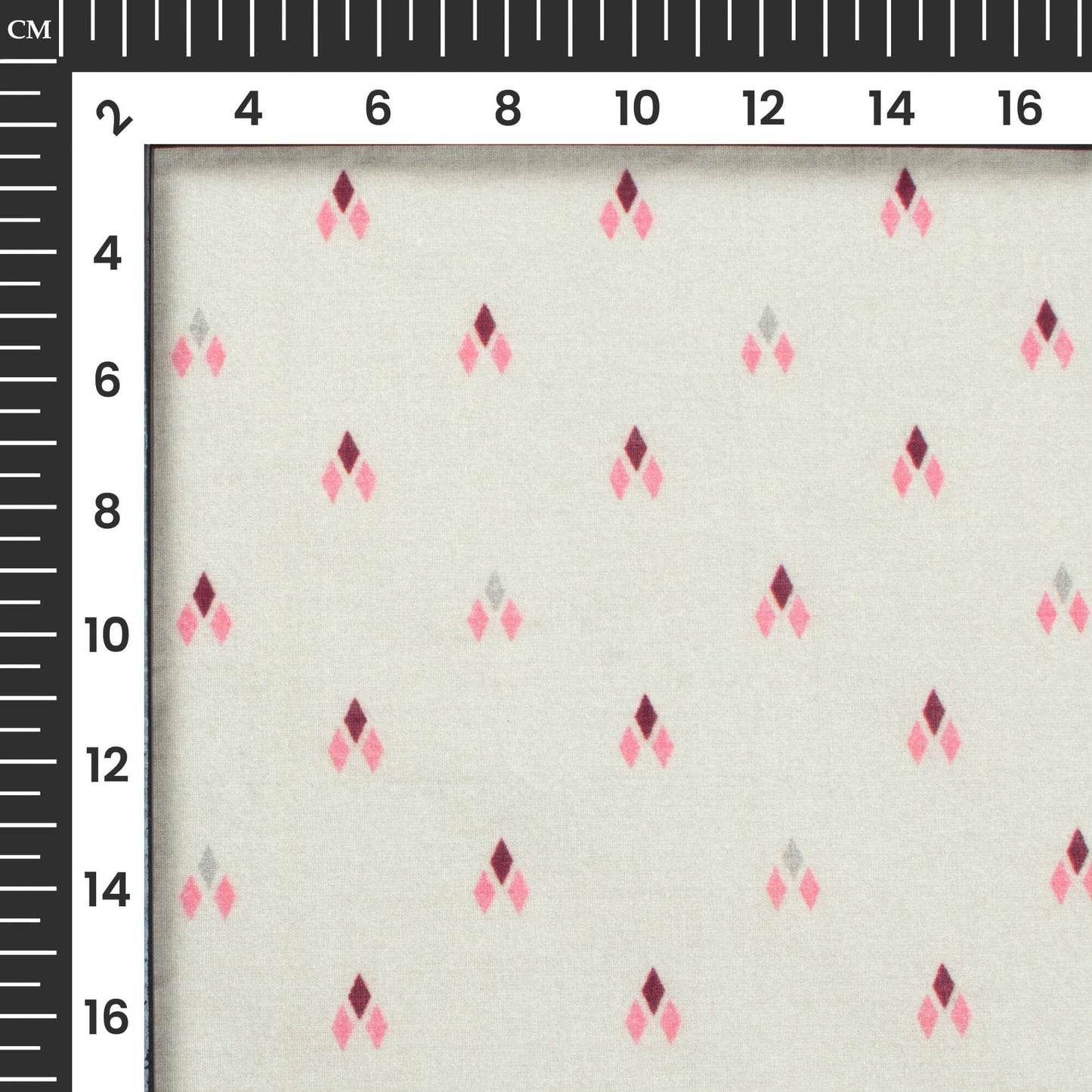 Ecru Beige And Pink Geometric Digital Print Cotton Cambric Fabric