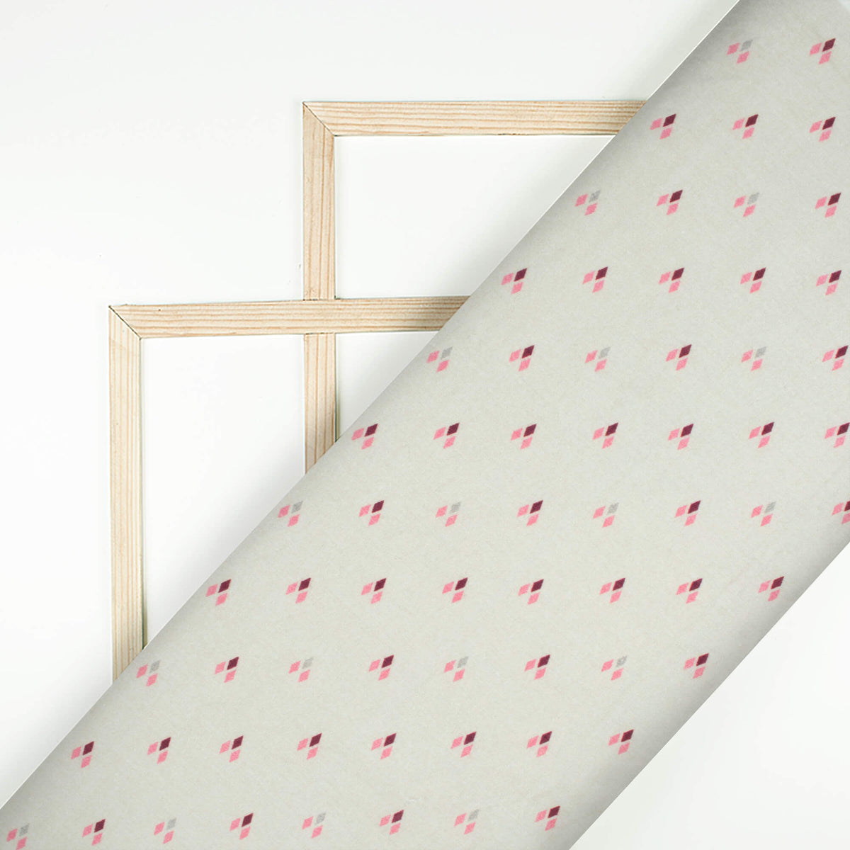 Ecru Beige And Pink Geometric Digital Print Cotton Cambric Fabric