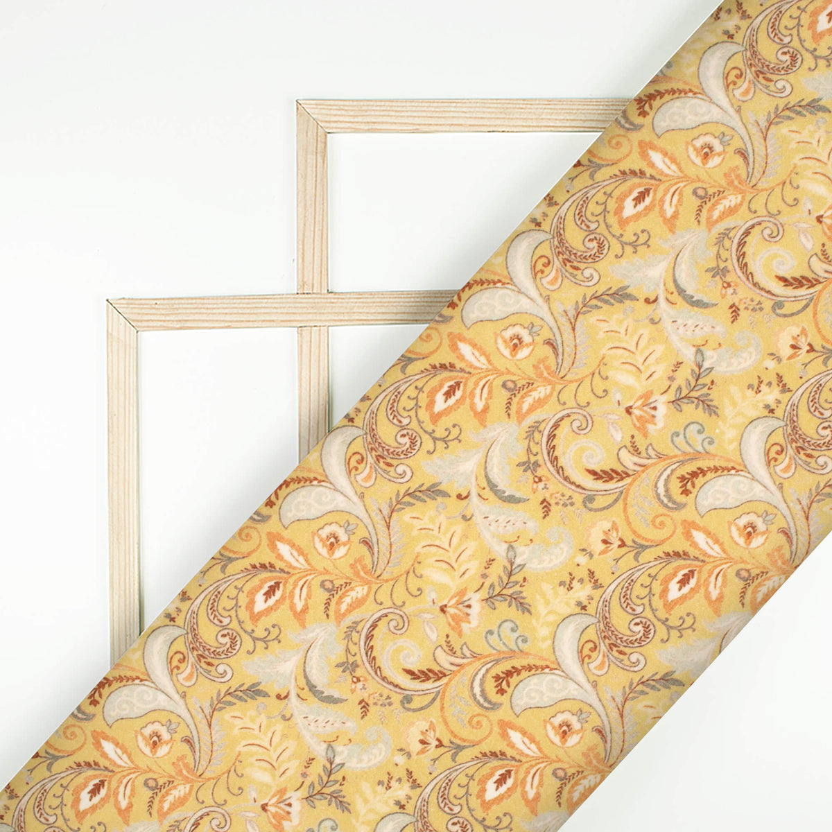 Dijon Yellow And Brown Floral Digital Print Cotton Cambric Fabric
