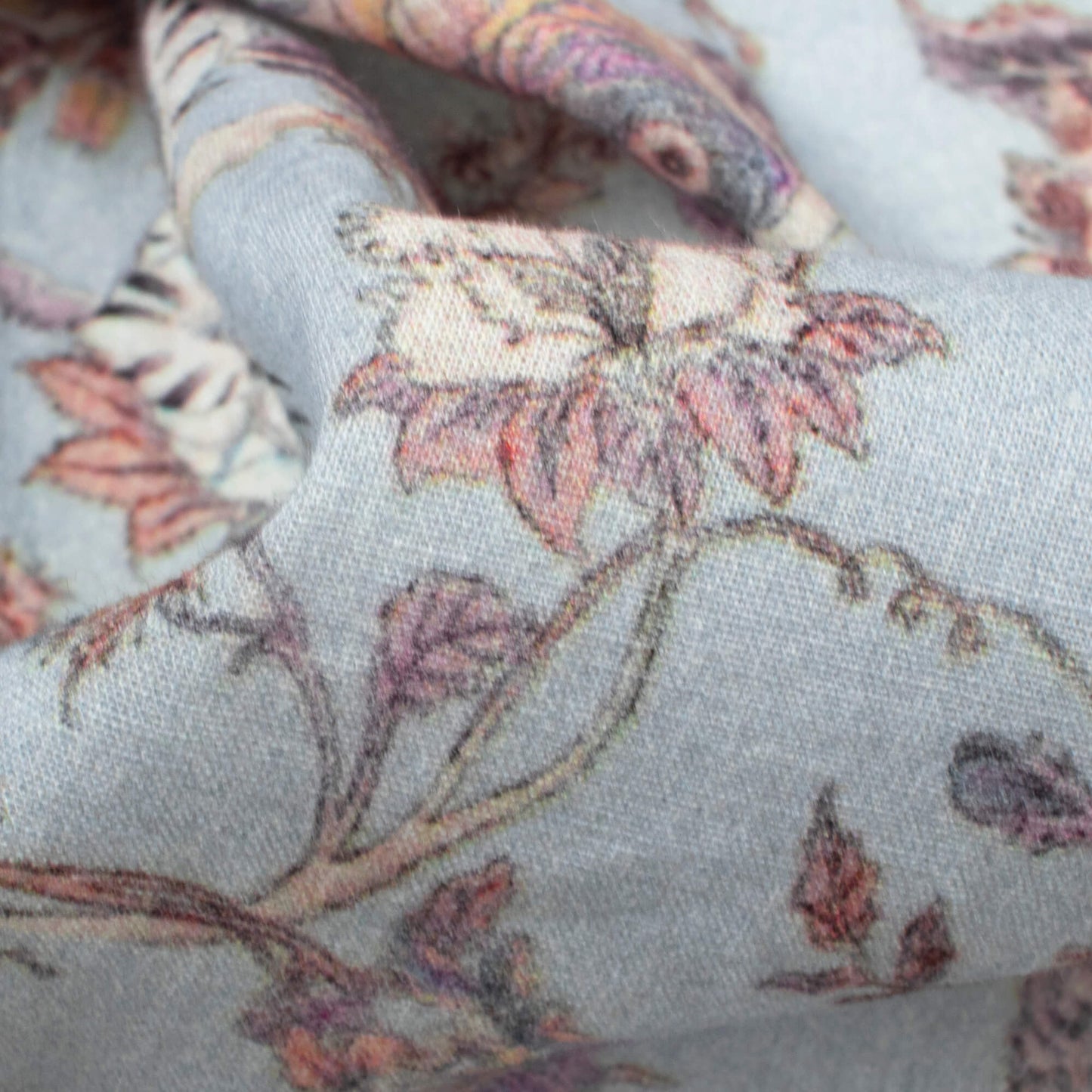 Baby Blue And Purple Floral Digital Print Cotton Cambric Fabric