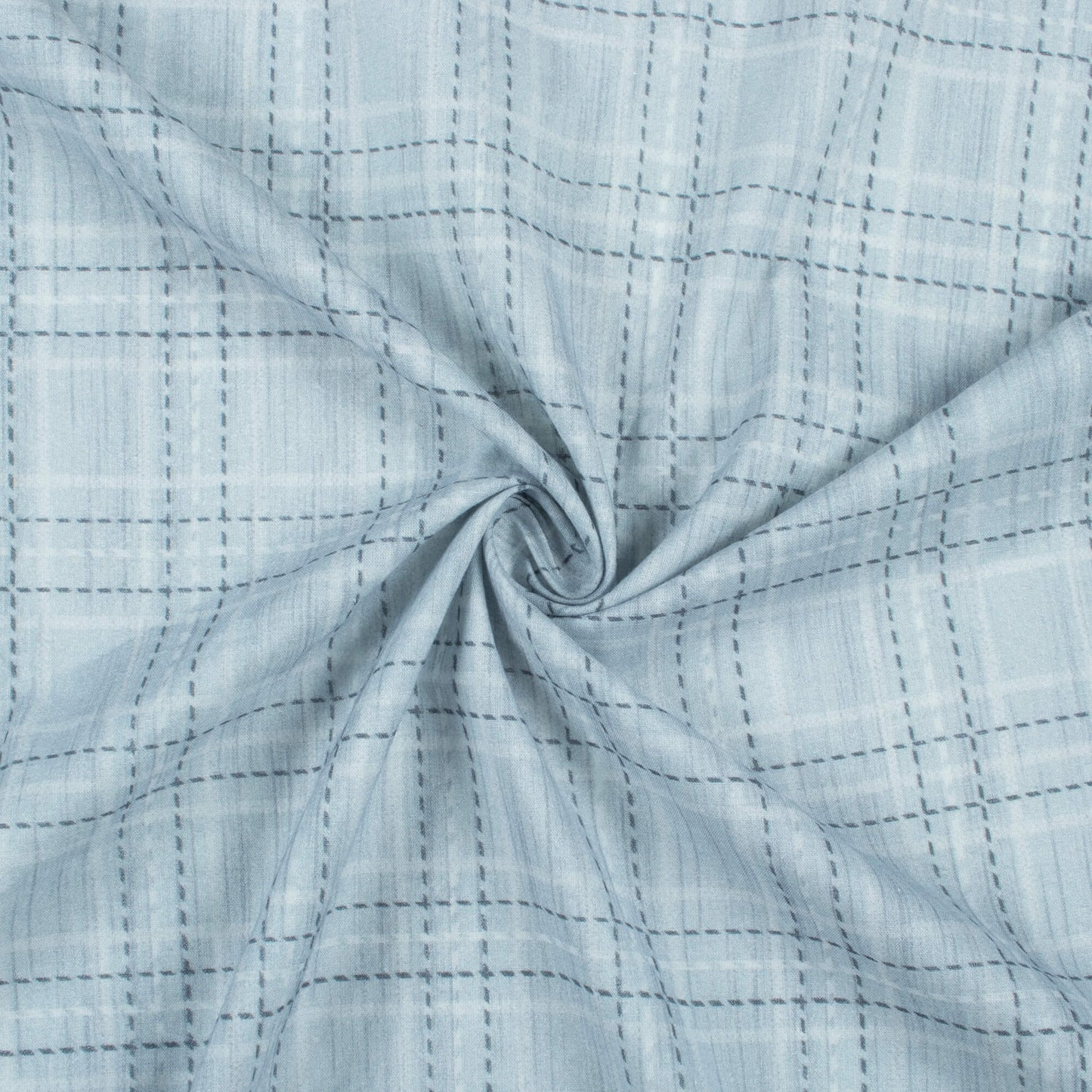Manor Blue And Grey Checks Digital Print Cotton Cambric Fabric