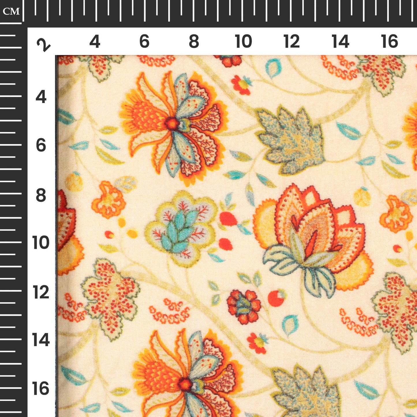 Peach Yellow And Orange Floral Digital Print Cotton Cambric Fabric