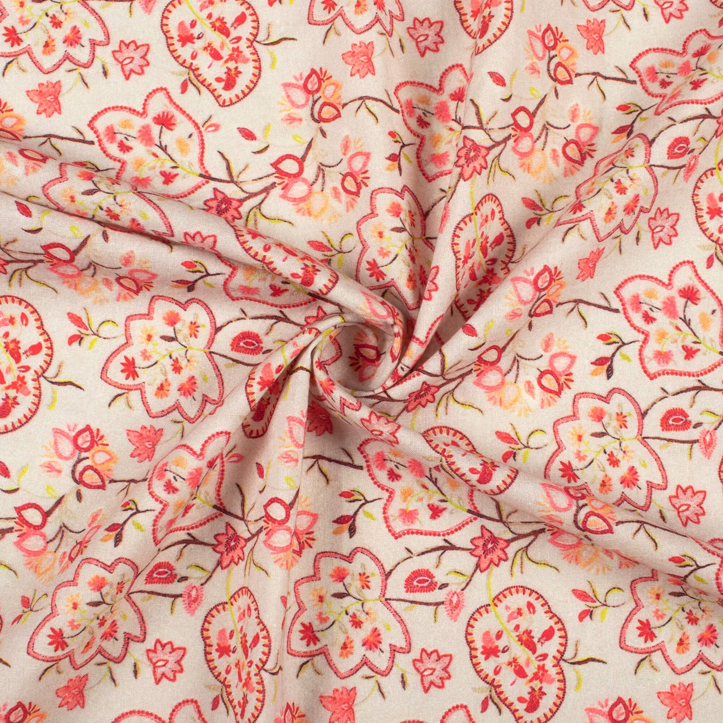 Hazelwood Beige And Pink Floral Digital Print Cotton Cambric Fabric