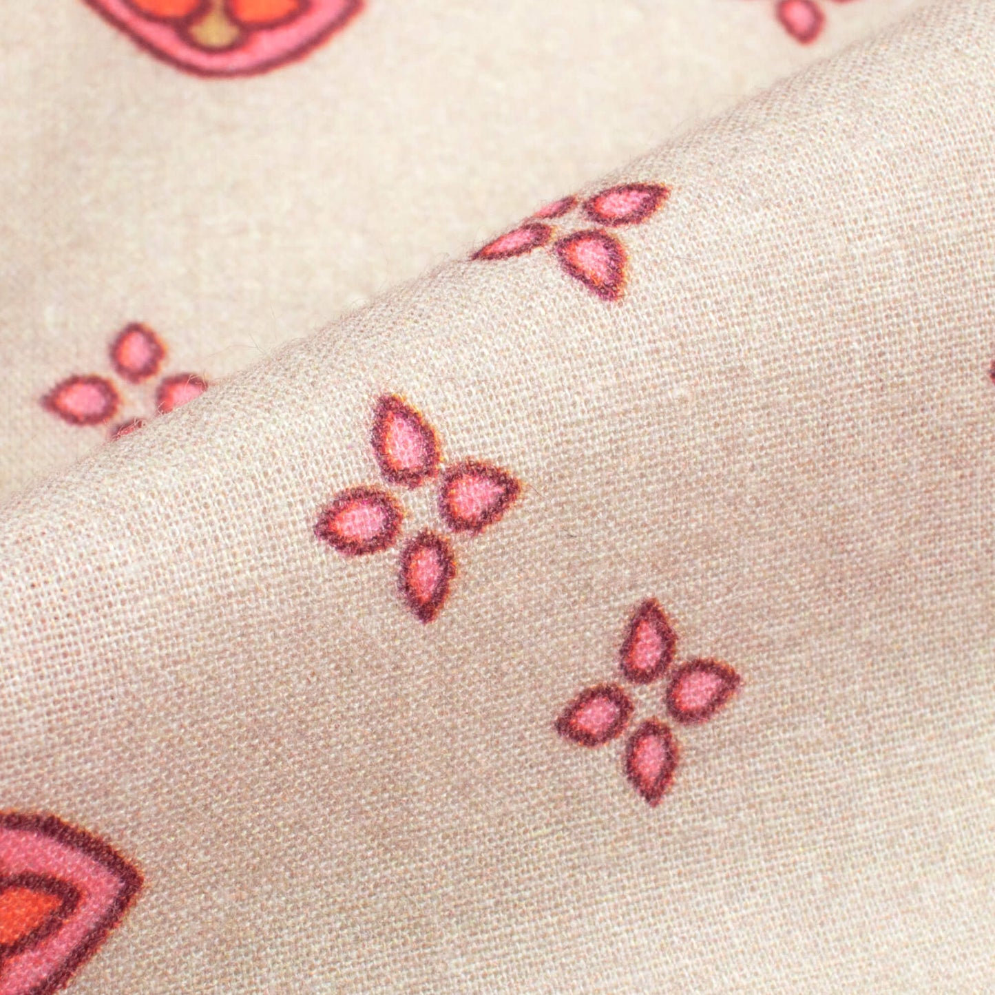 Ecru Beige And Pink Geometric Digital Print Cotton Cambric Fabric