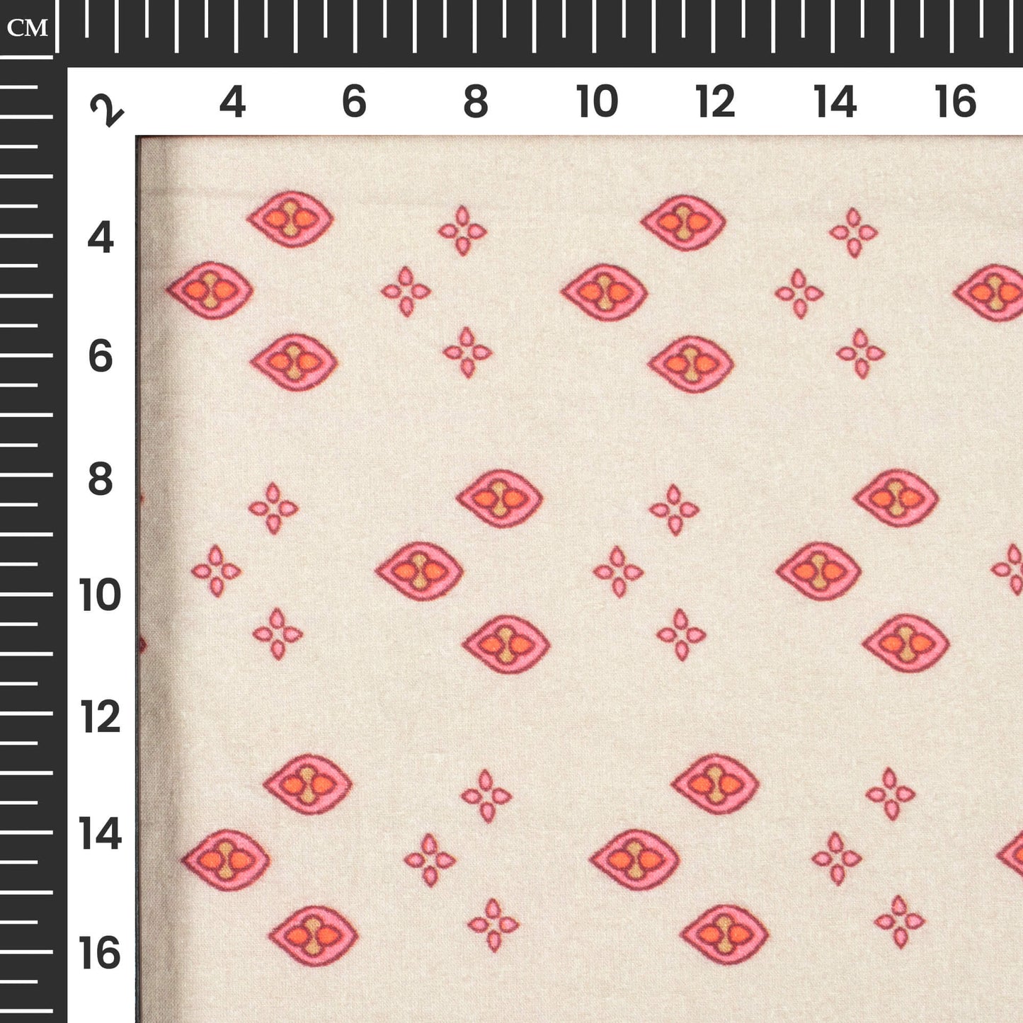 Ecru Beige And Pink Geometric Digital Print Cotton Cambric Fabric